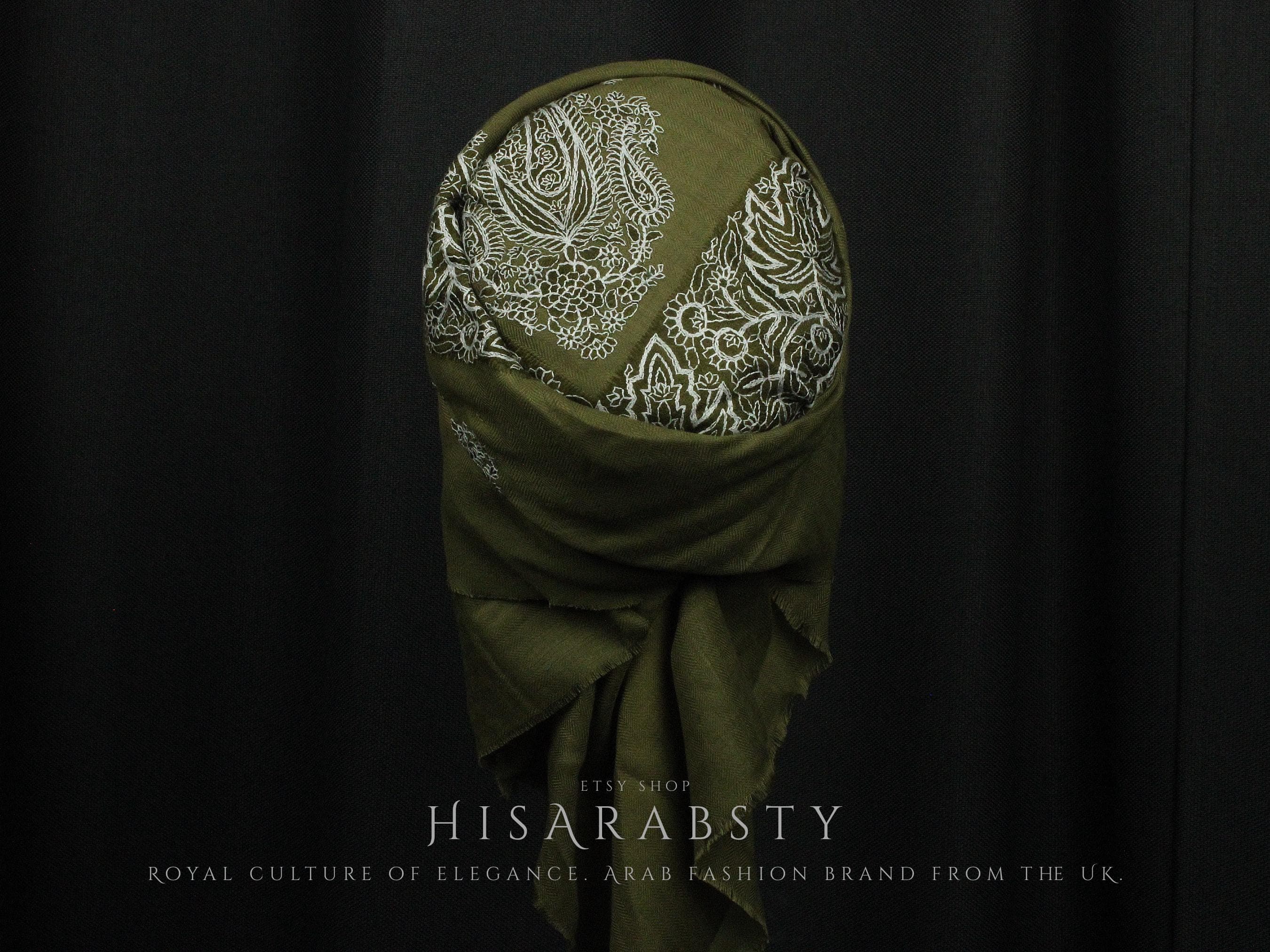 Ready To Wear Olive Traditional Yemeni Embroidered Imamah Shemagh Adjustable Perfect For Men & Children Unique Scarf Easy To Wear AR910 - image 3