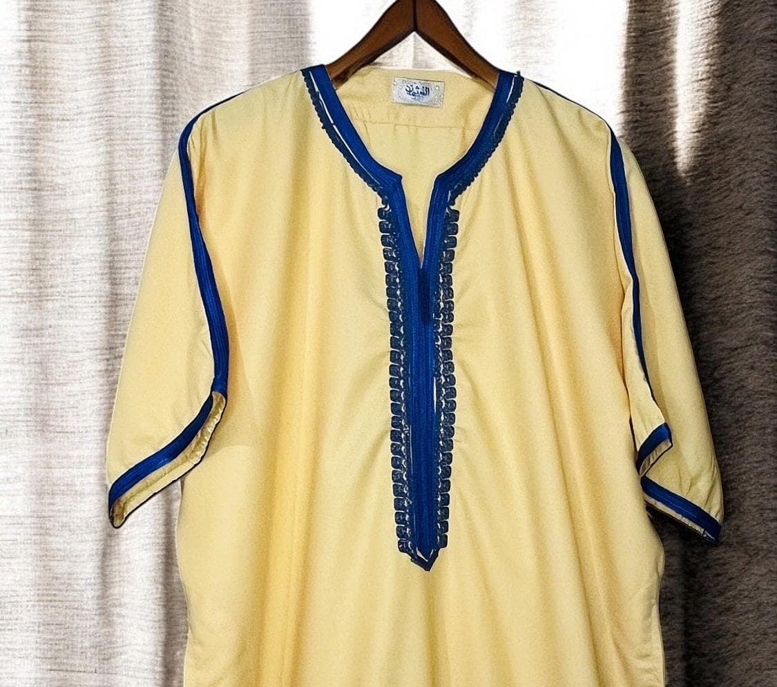 Yellow and Blue Moroccan Comfortable Kandora Djellaba Thobe Soft Elegant Perfect for Everyday Wear MR12