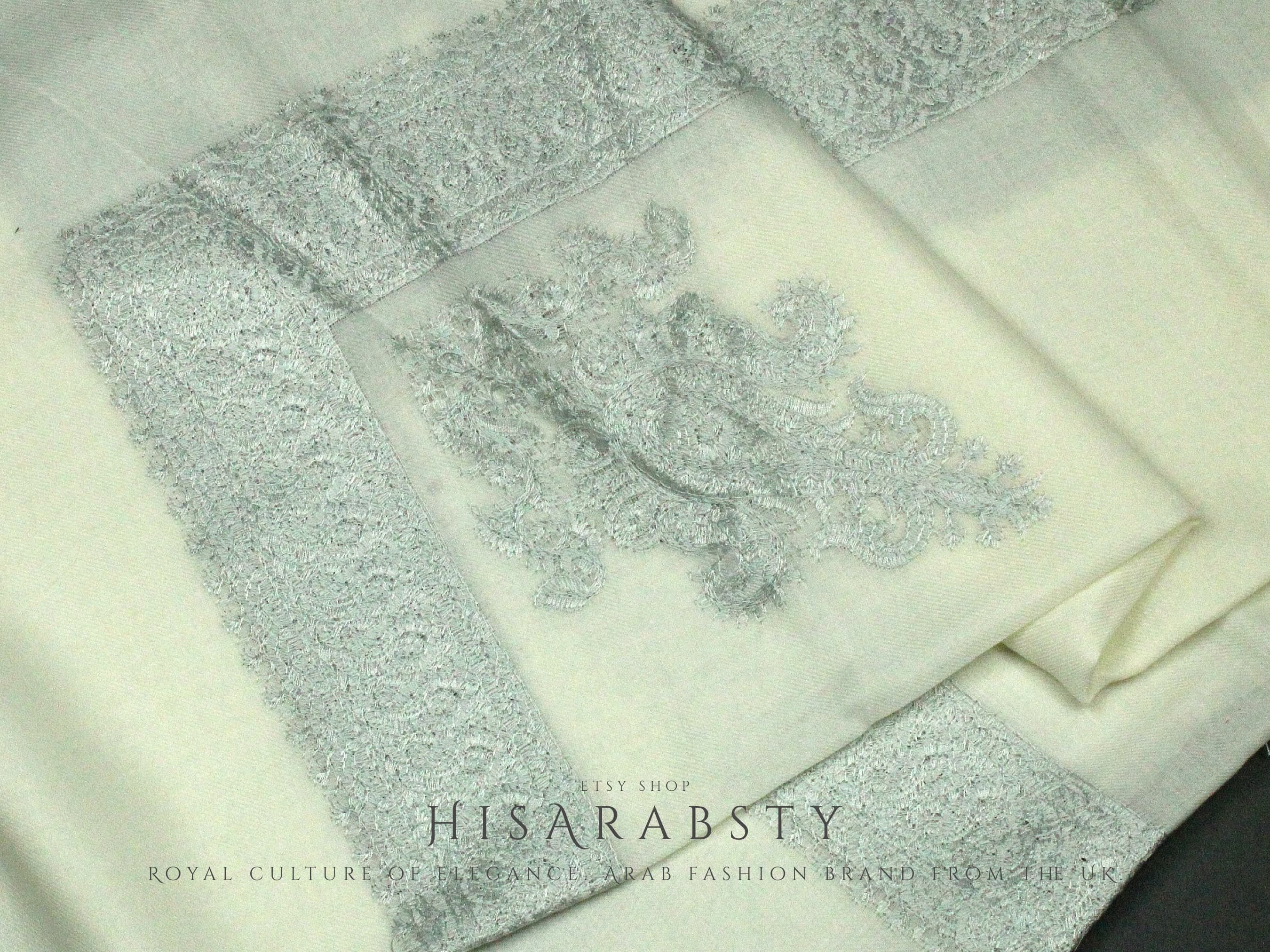 Rare Off-White Authentic Yemeni Shemagh Embroidered Scarf Amazing Keffiyeh Imamah Turban Modest Outfit Islamic Attire Ghutra Headwear AR122 - image 3
