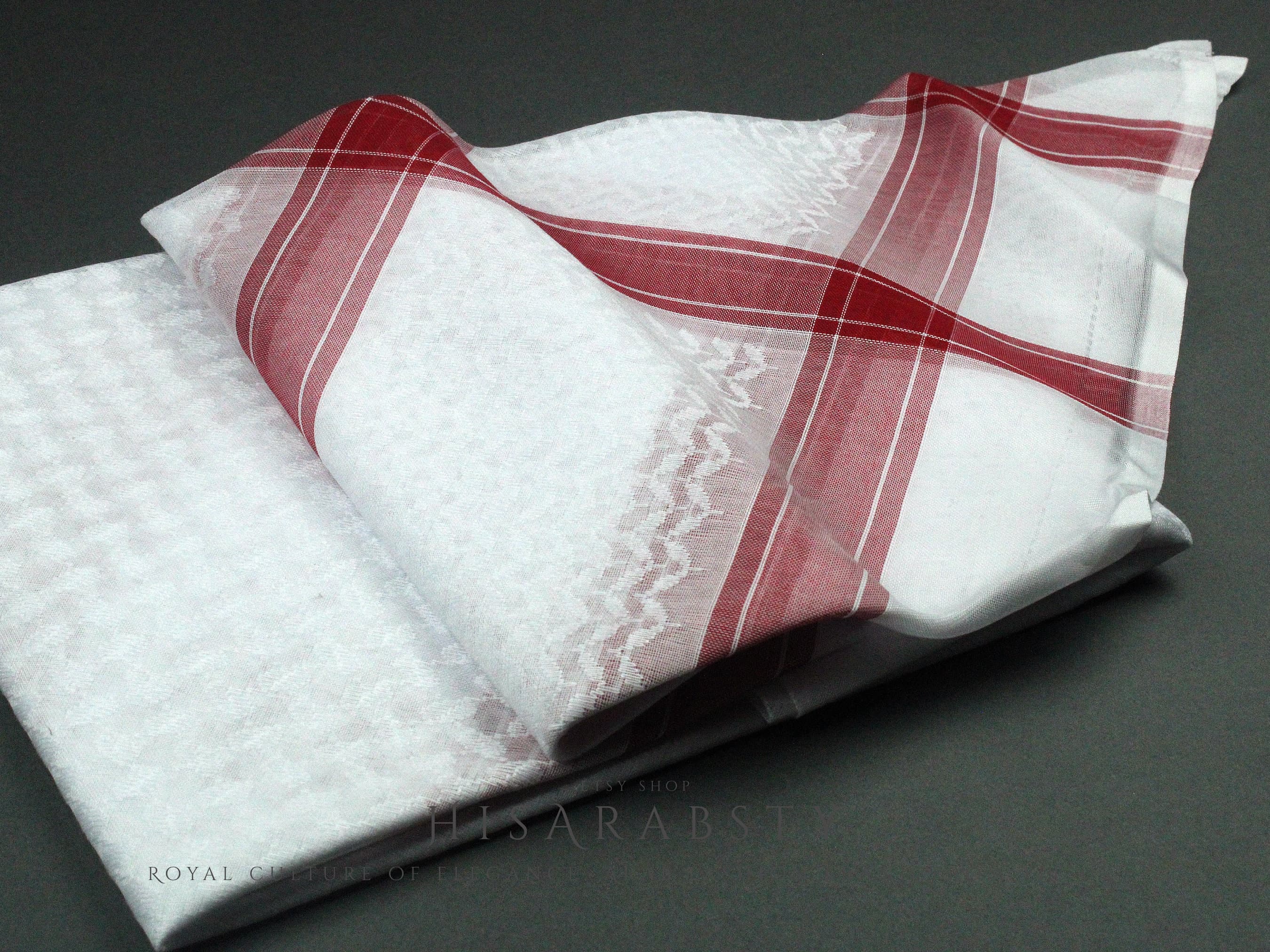 Rare Premium White Shemagh With Red Line Keffiyeh Original Arab Scarf Saudi Arabian Imamah Islamic Arabic Attire Ghutra Outfit Cotton Soft - image 3