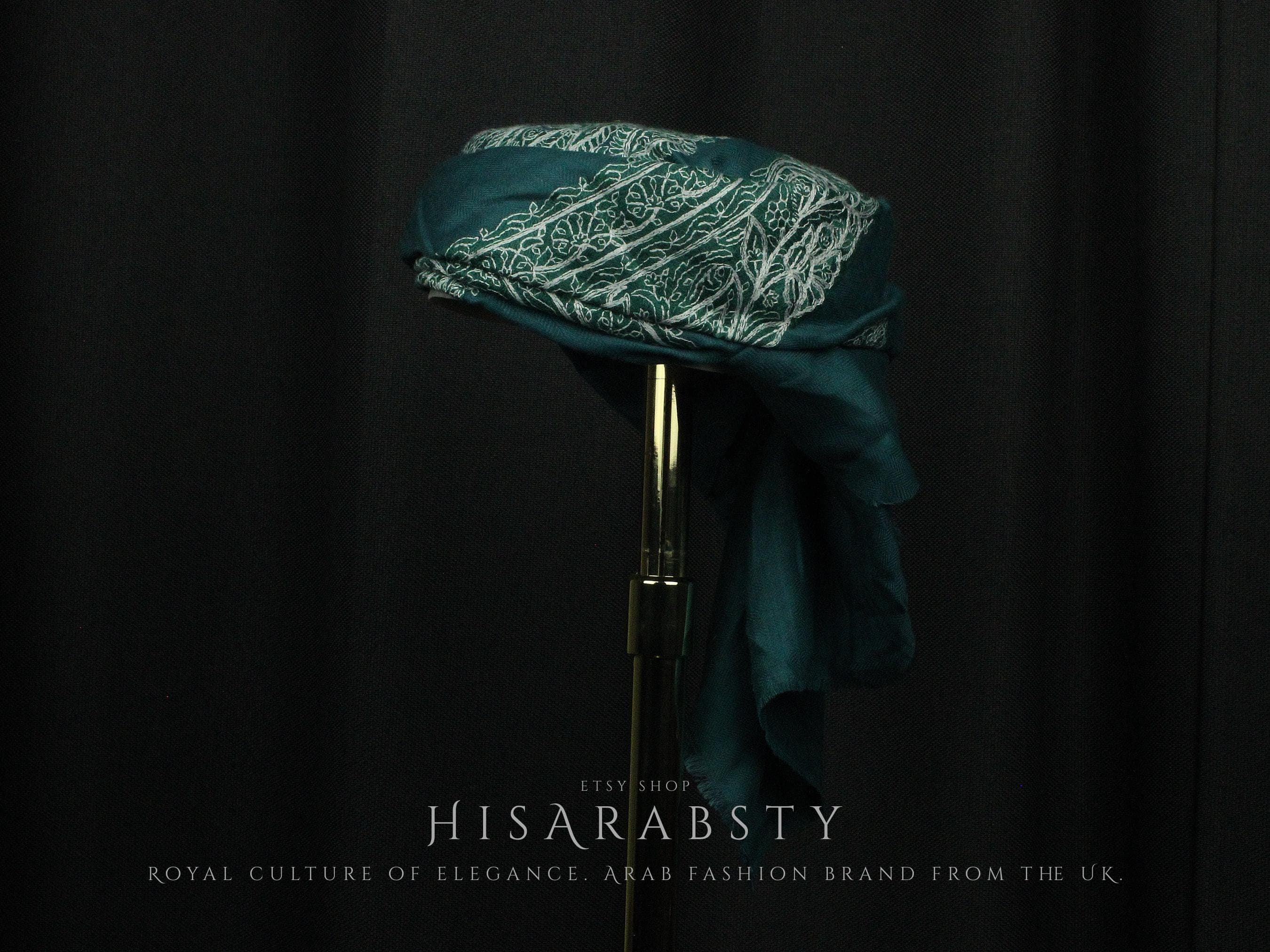 Ready To Wear Turquoise Traditional Yemeni Embroidered Imamah Shemagh Adjustable Perfect For Men & Children Unique Scarf Easy To Wear AR931 - image 3