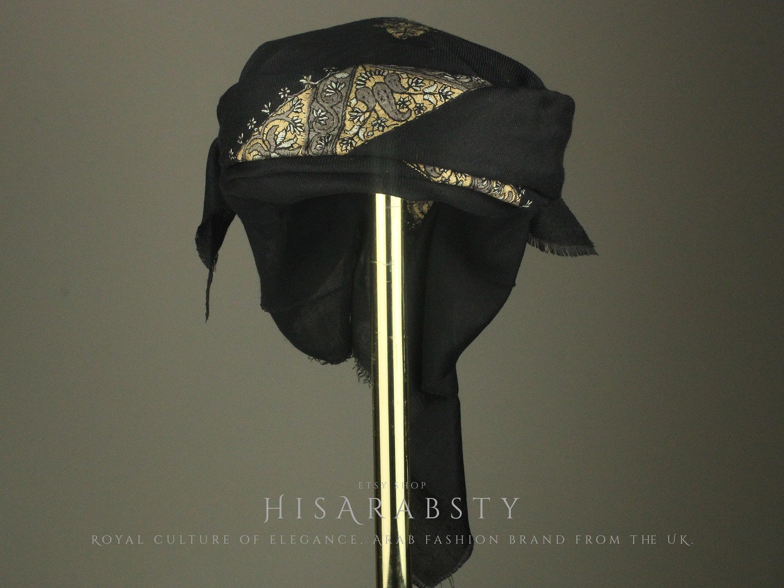 Ready To Wear Black Traditional Yemeni Embroidered Imamah Shemagh Adjustable Perfect For Men & Children Unique Scarf Easy To Wear AB2 - image 3