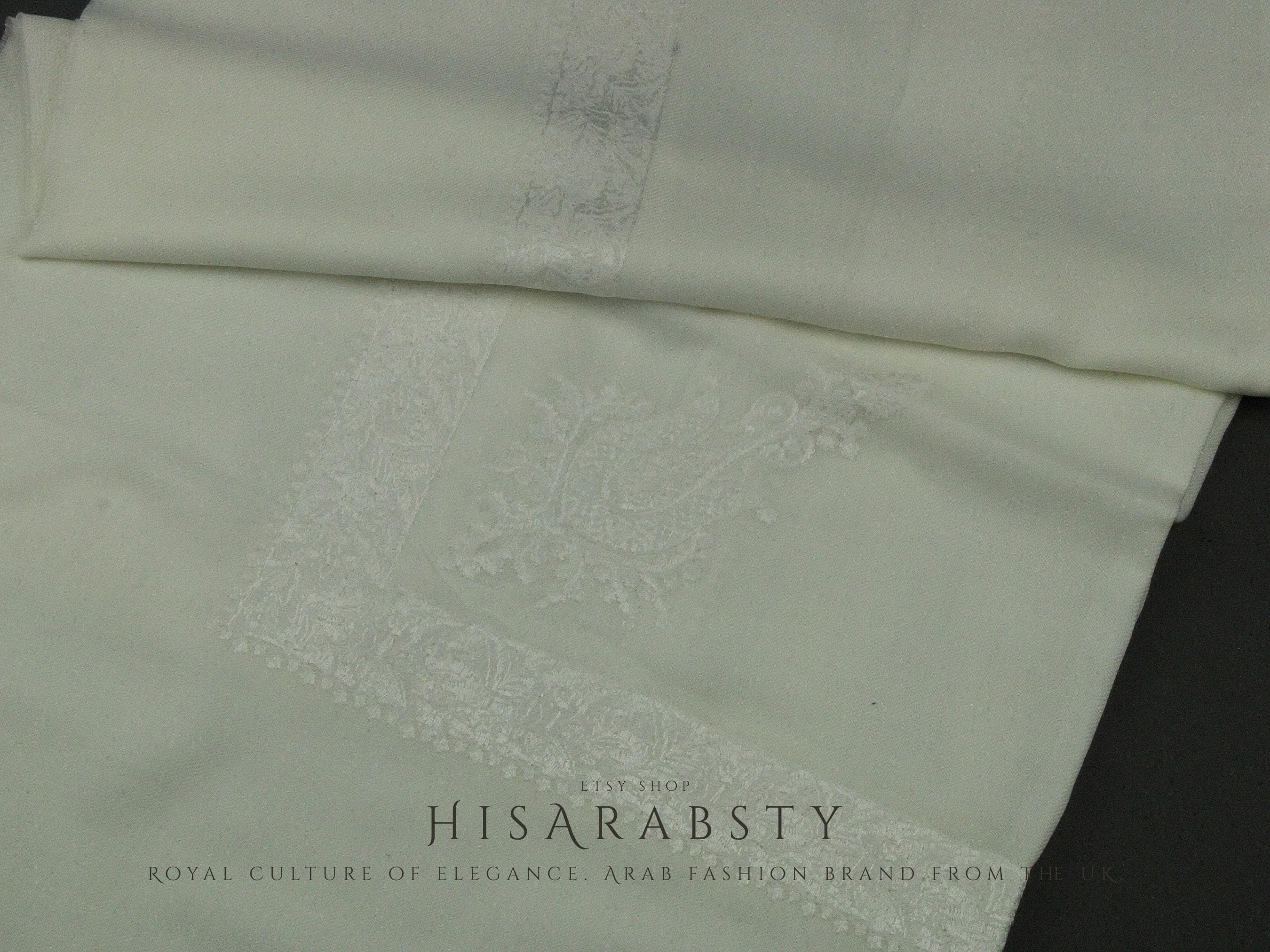 Rare White Authentic Yemeni Shemagh Embroidered Scarf Amazing Keffiyeh Imamah Turban Modest Outfit Islamic Attire Ghutra Headwear HS2