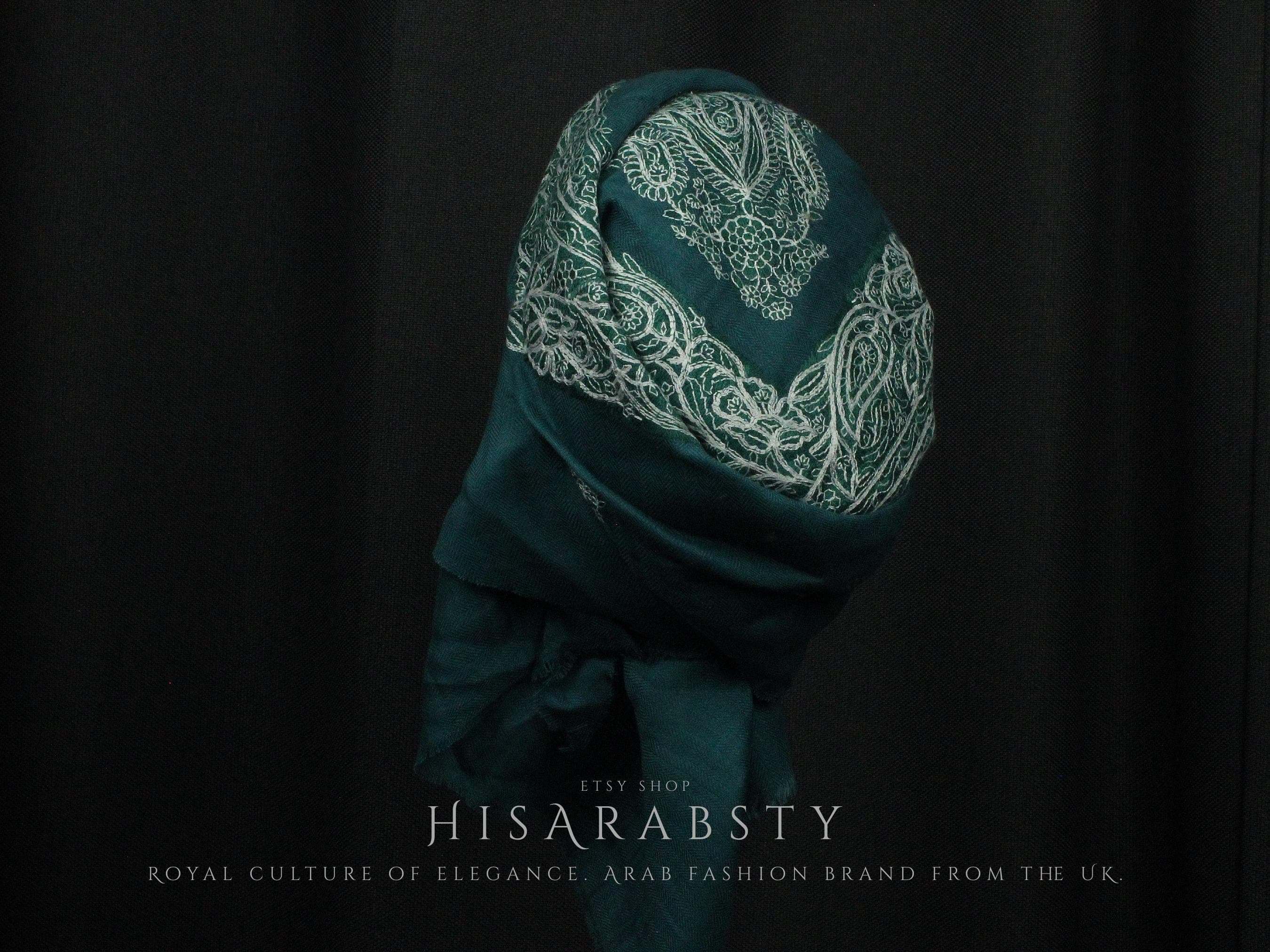 Ready To Wear Turquoise Traditional Yemeni Embroidered Imamah Shemagh Adjustable Perfect For Men & Children Unique Scarf Easy To Wear AR931