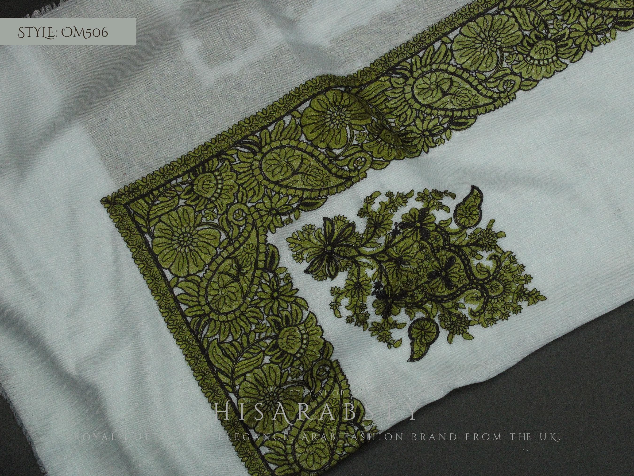 Rare Light Mint Colour Royal Omani Massar Embroidered Scarf Amazing Keffiyeh Imamah Ghutra Arab Men Unique Scarves Perfect Gift Eid Wear - image 3