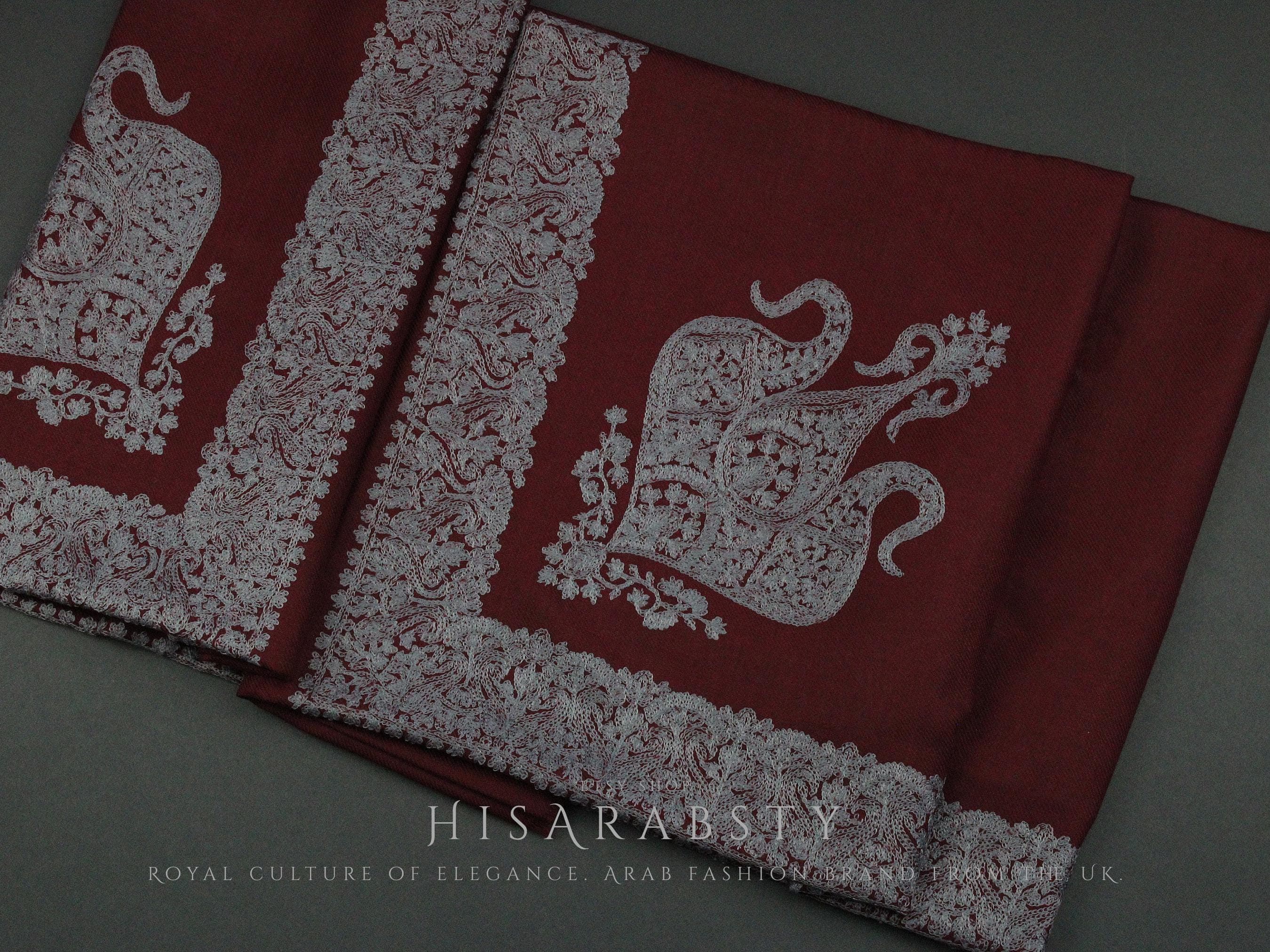 Rare Maroon Authentic Yemeni Shemagh Embroidered Scarf Amazing Keffiyeh Imamah Turban Eid Outfit Islamic Attire Gift Ghutra Headwear HS3 - image 3
