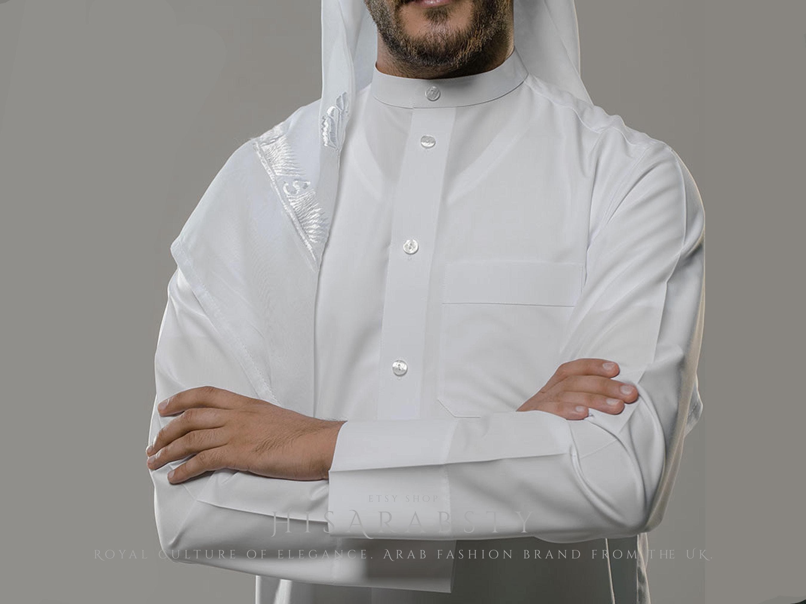 Premium Embroidered White Qatari Ghutra Authentic Scarf Rare Shemagh Soft Keffiyeh Imamah Voile Yashmagh Fancy Headware Arabian