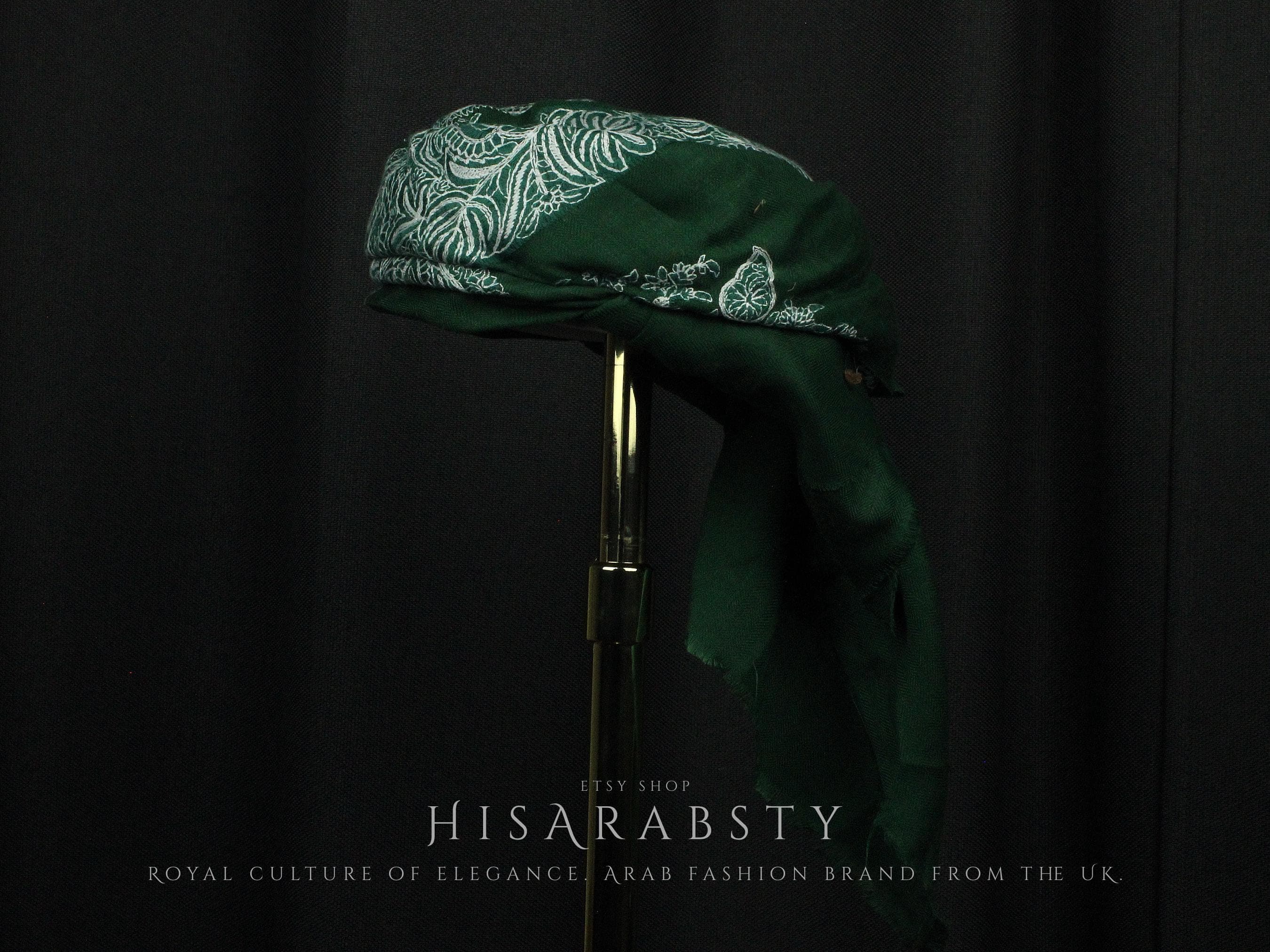 Ready To Wear Green Traditional Yemeni Embroidered Imamah Shemagh Adjustable Perfect For Men & Children Unique Scarf Easy To Wear AR926