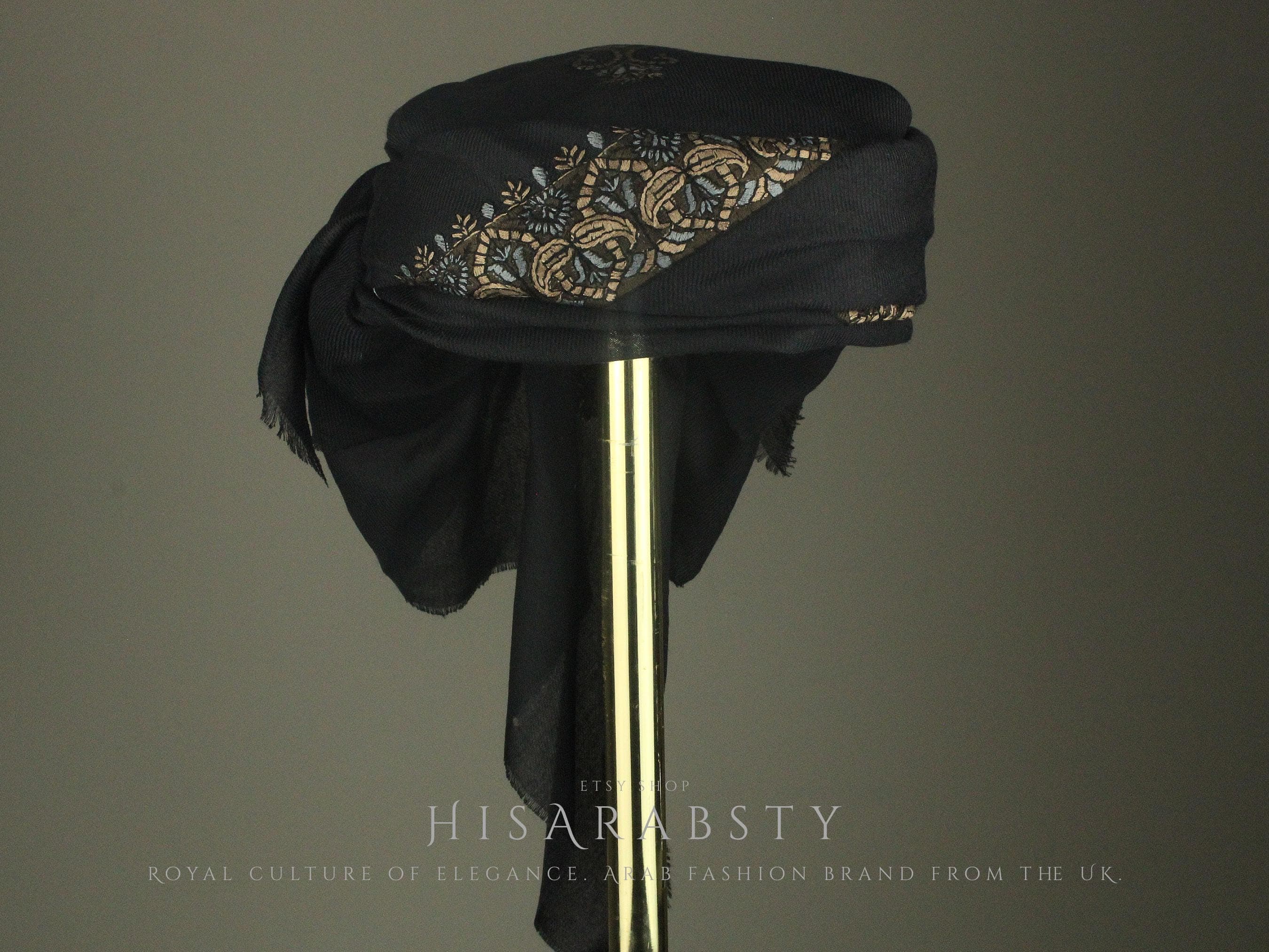 Ready To Wear Black Traditional Yemeni Embroidered Imamah Shemagh Adjustable Perfect For Men & Children Unique Scarf Easy To Wear AB6 - image 3