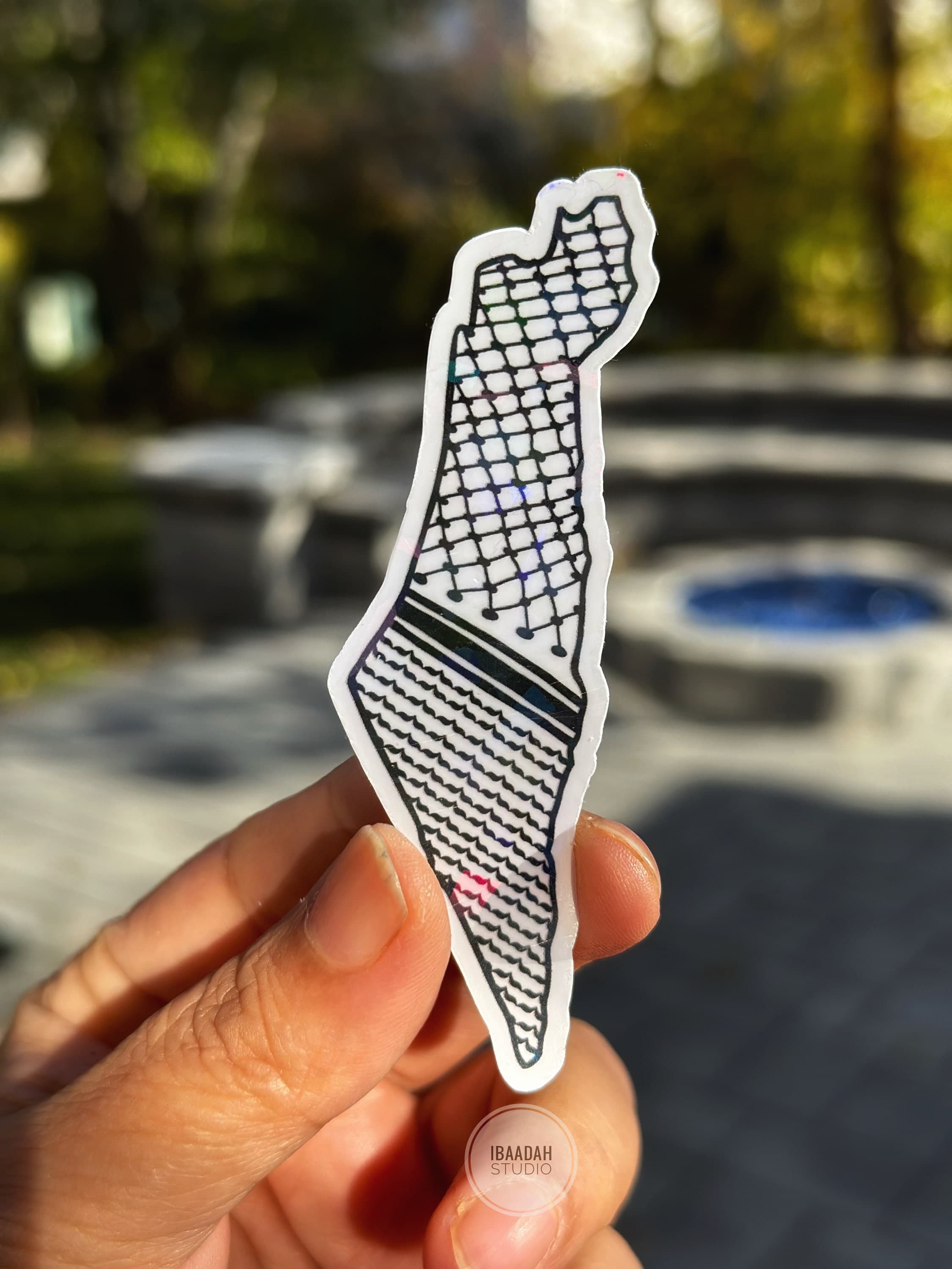 Palestine Map Sticker: Traditional Keffiyeh Pattern, Weatherproof Vinyl