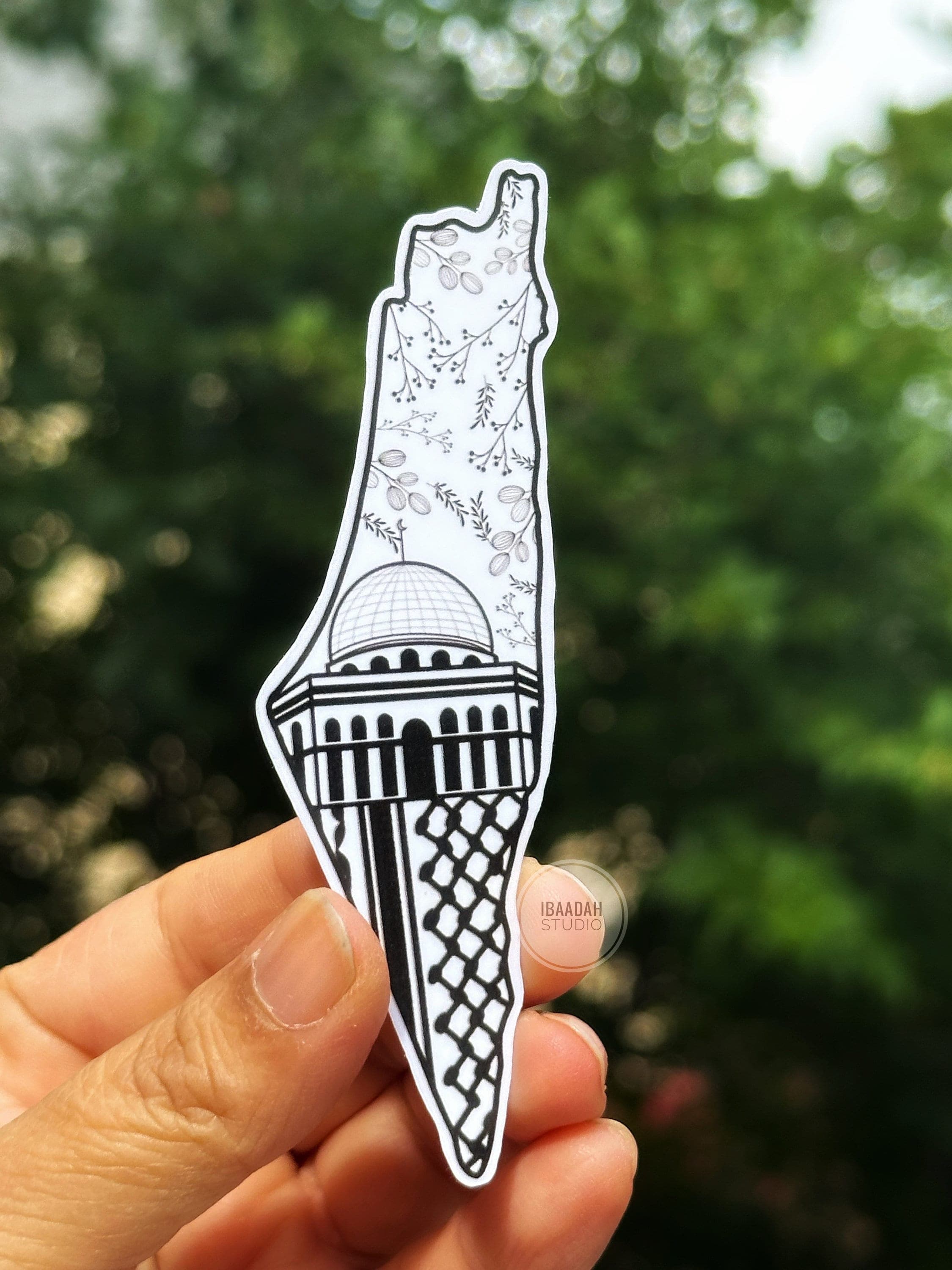 Palestine Map Sticker: Al Aqsa, Keffiyeh, Olive Tree - Weatherproof Vinyl