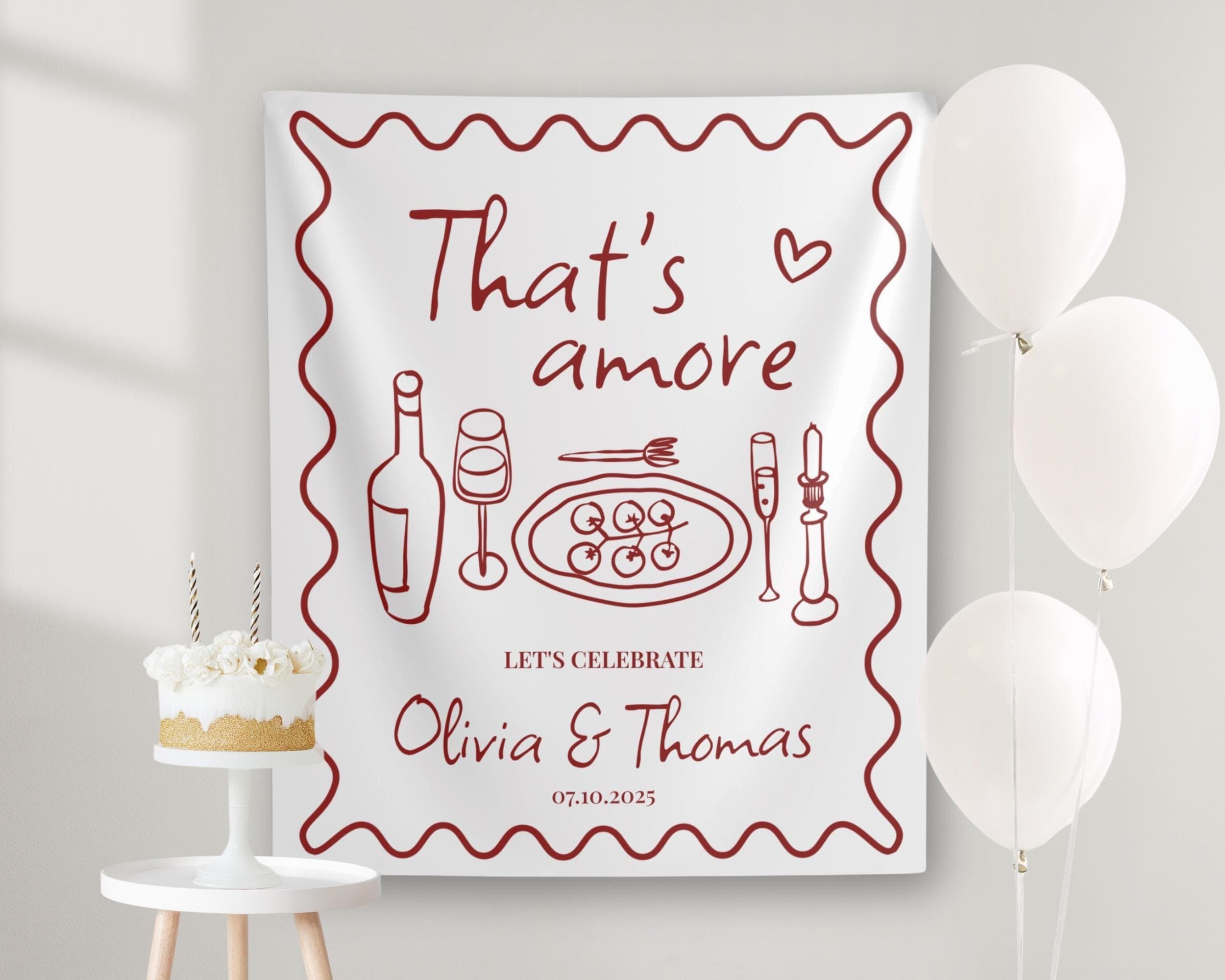 Personalized Engagement Party Banner: Whimsical 'Thats Amore' Design