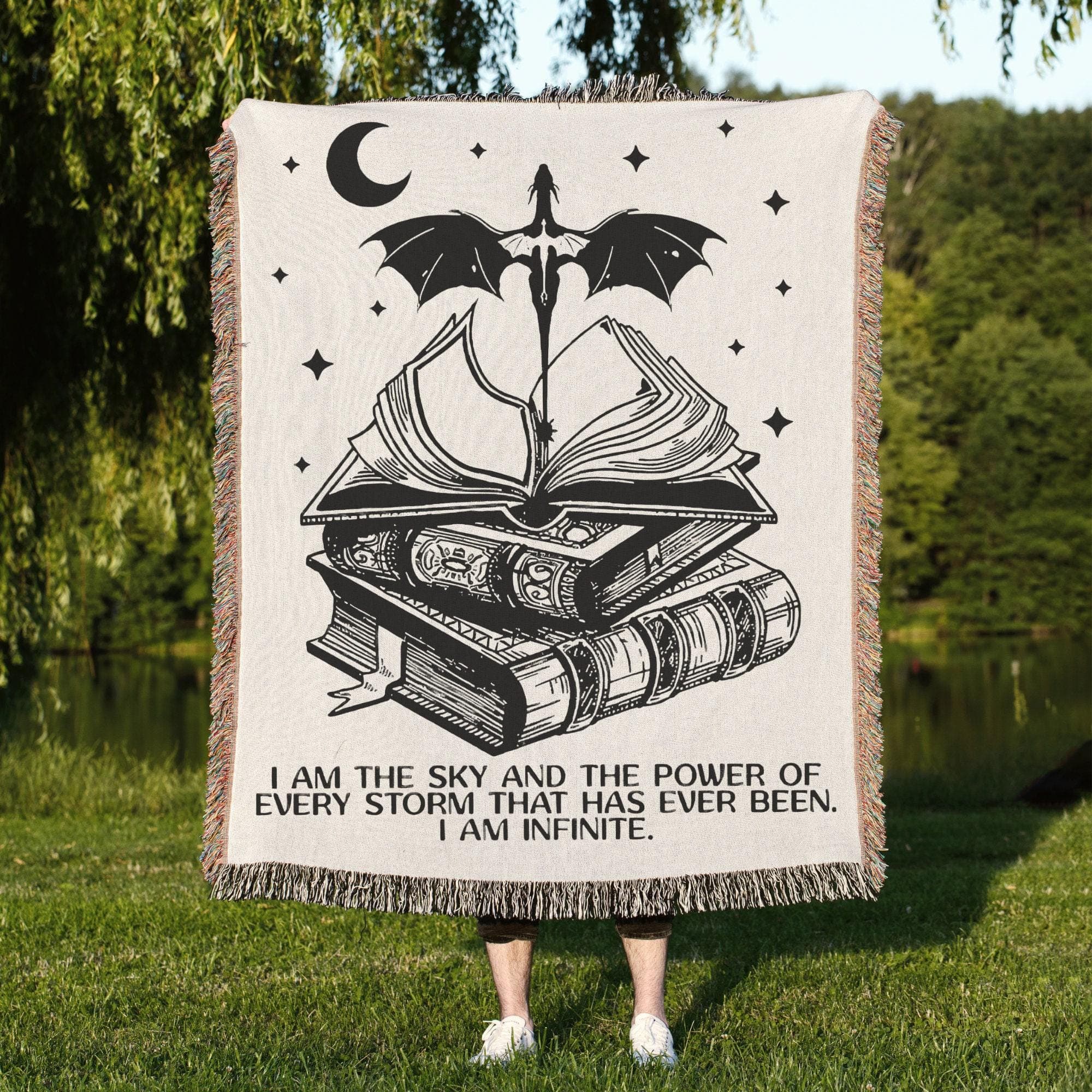 Dragon Book Quote Woven Throw Blanket: Bookish Fantasy Gift