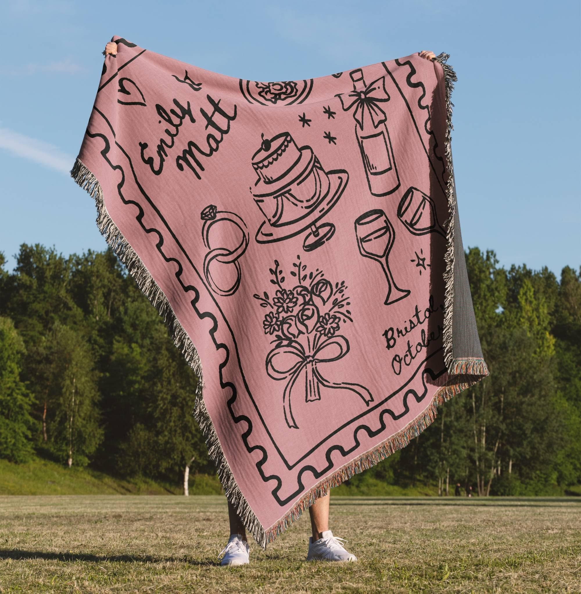 Custom Wedding Blanket: Hand-Woven Cotton Keepsake with Names & Location