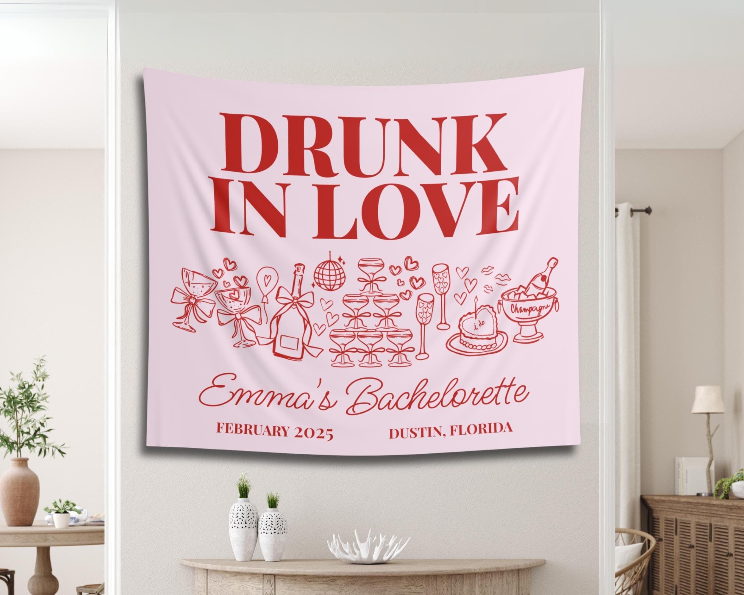 Personalized Bachelorette Party Tapestry: Drunk in Love Banner