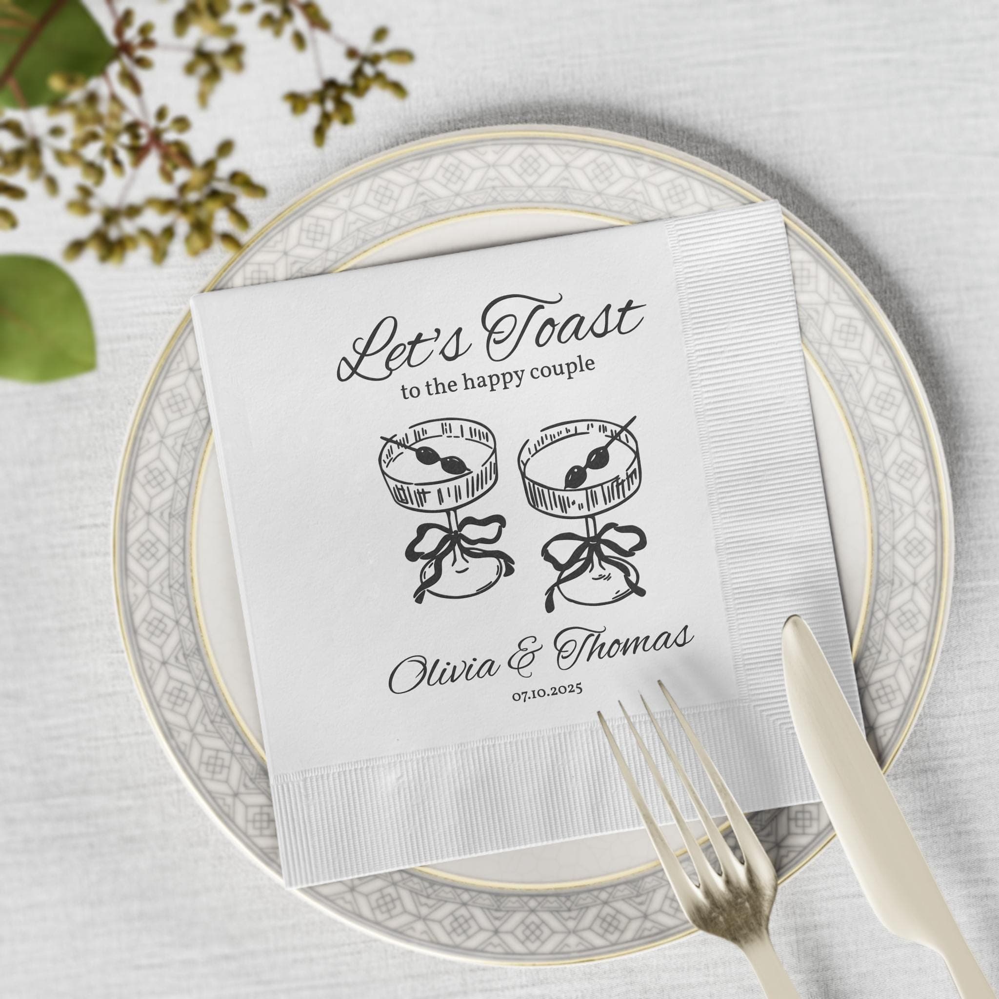 Personalized Wedding Napkins: Let's Toast, Rehearsal Dinner Decor - image 3