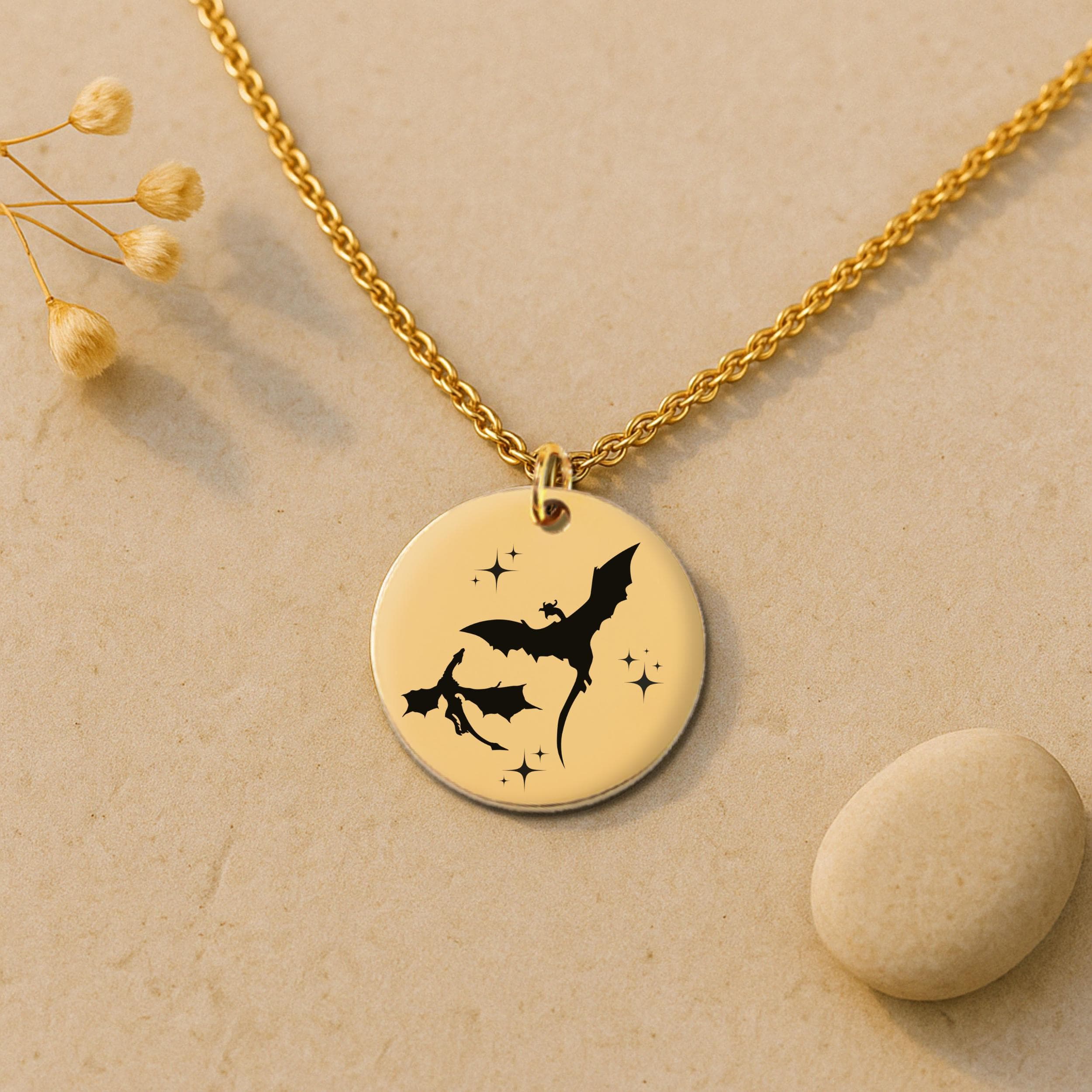Gold Dragon Pendant Necklace: Fantasy Romantasy Jewelry