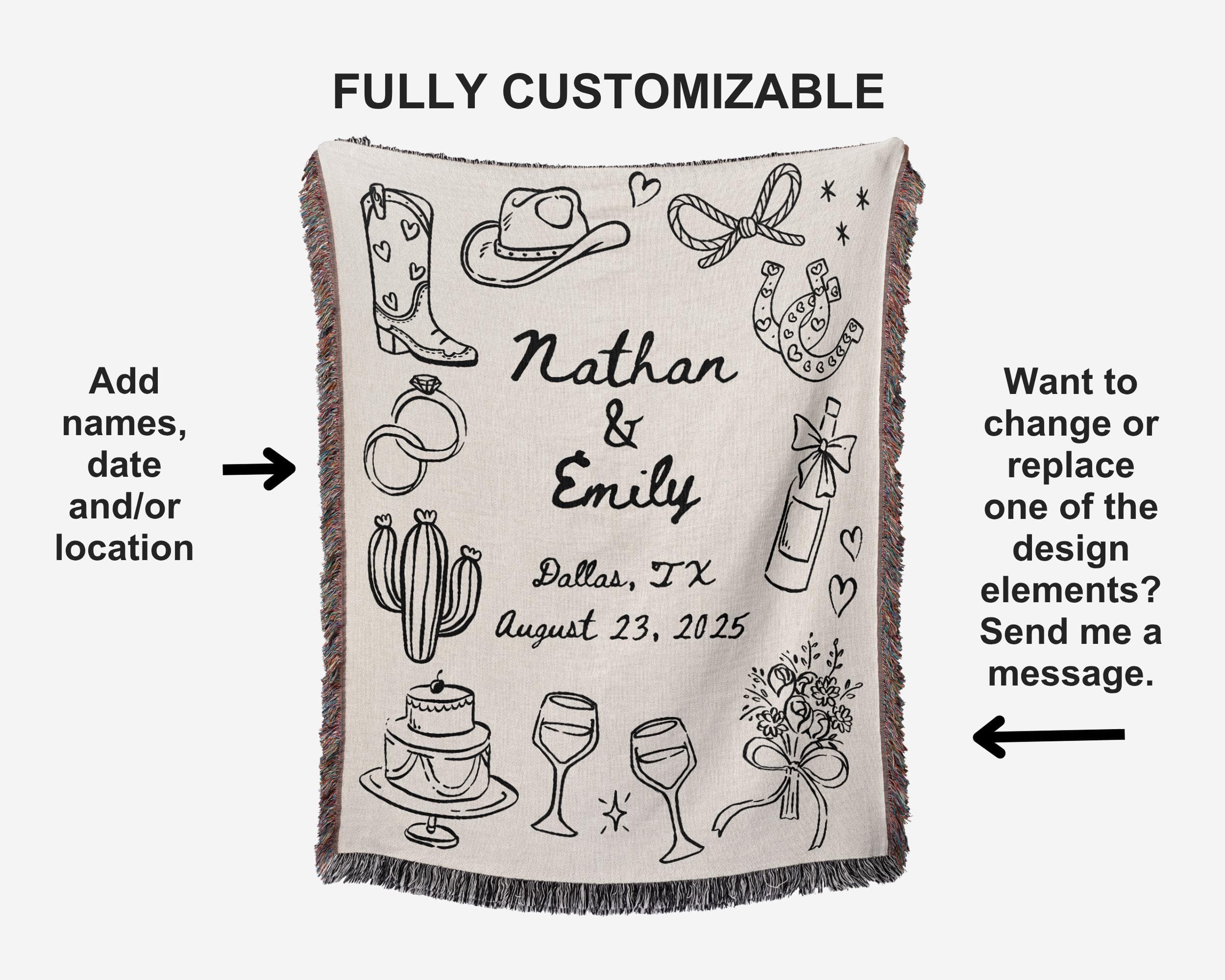 Custom Woven Western Wedding Blanket: Cowboy Boots, Rustic Keepsake - image 5