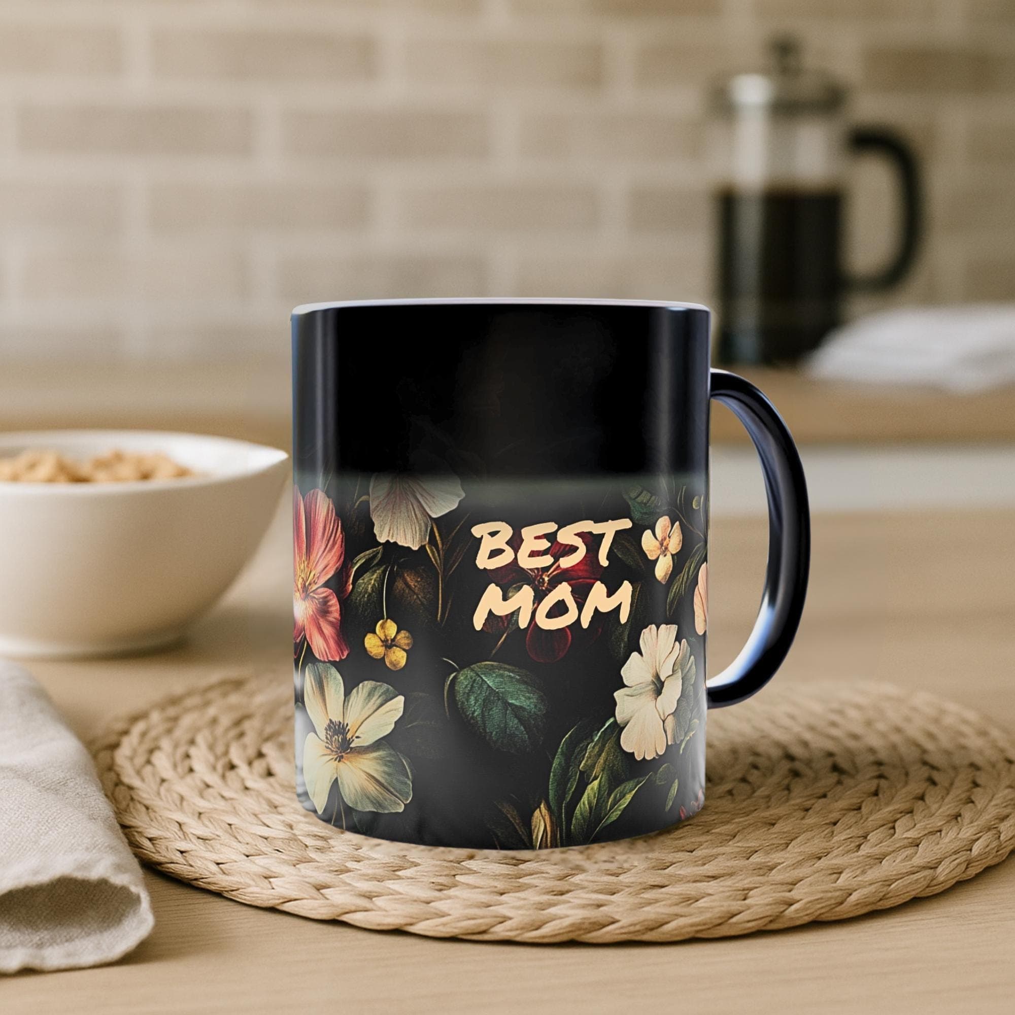 Color Changing Mug Floral, Best Mom Ever Mug, Dark Floral Mothers Day Gift for her, Vintage Floral Mug, Dark Moody Floral Mug Birthday