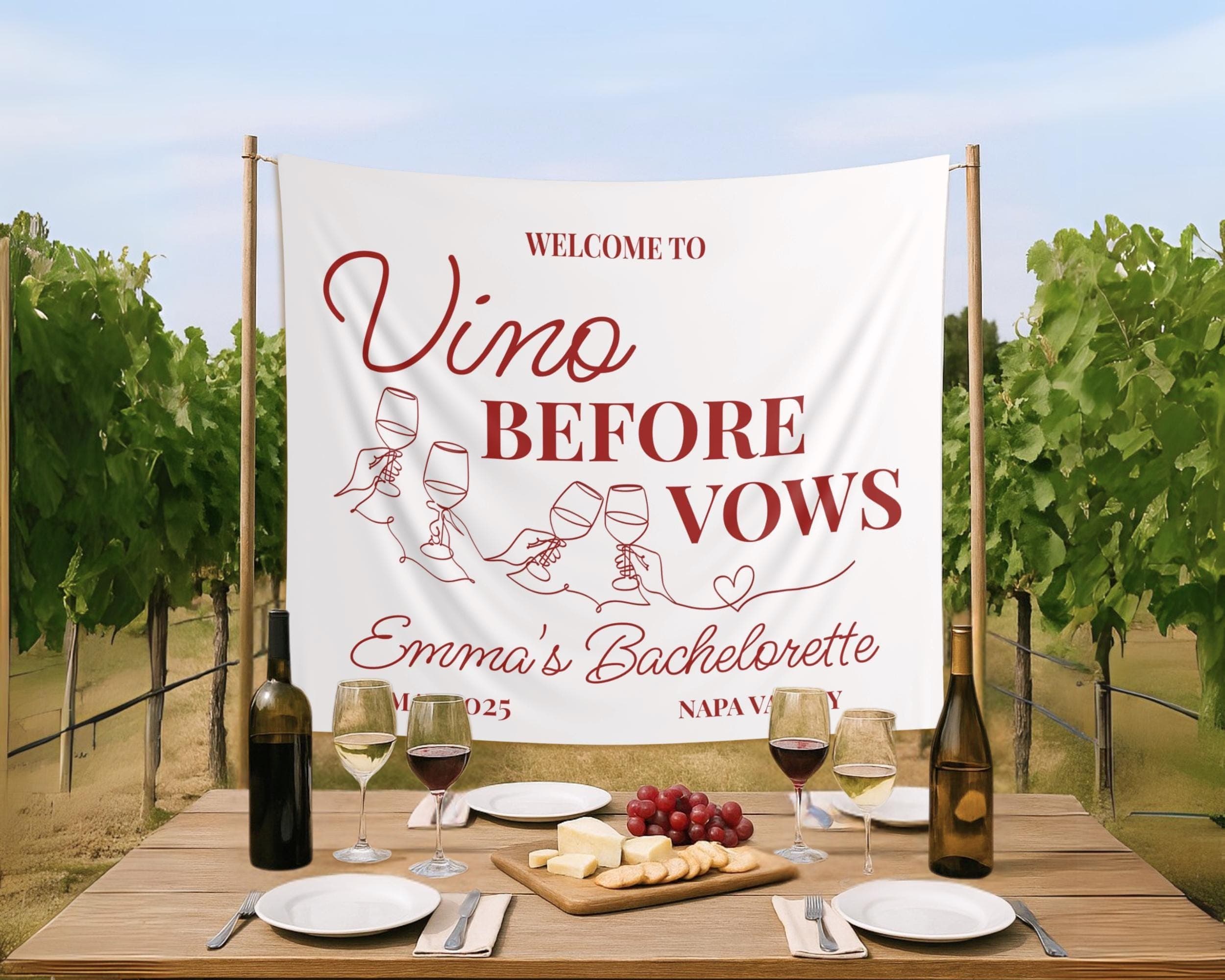 Vino Before Vows Tapestry: Wine Bachelorette Party Banner