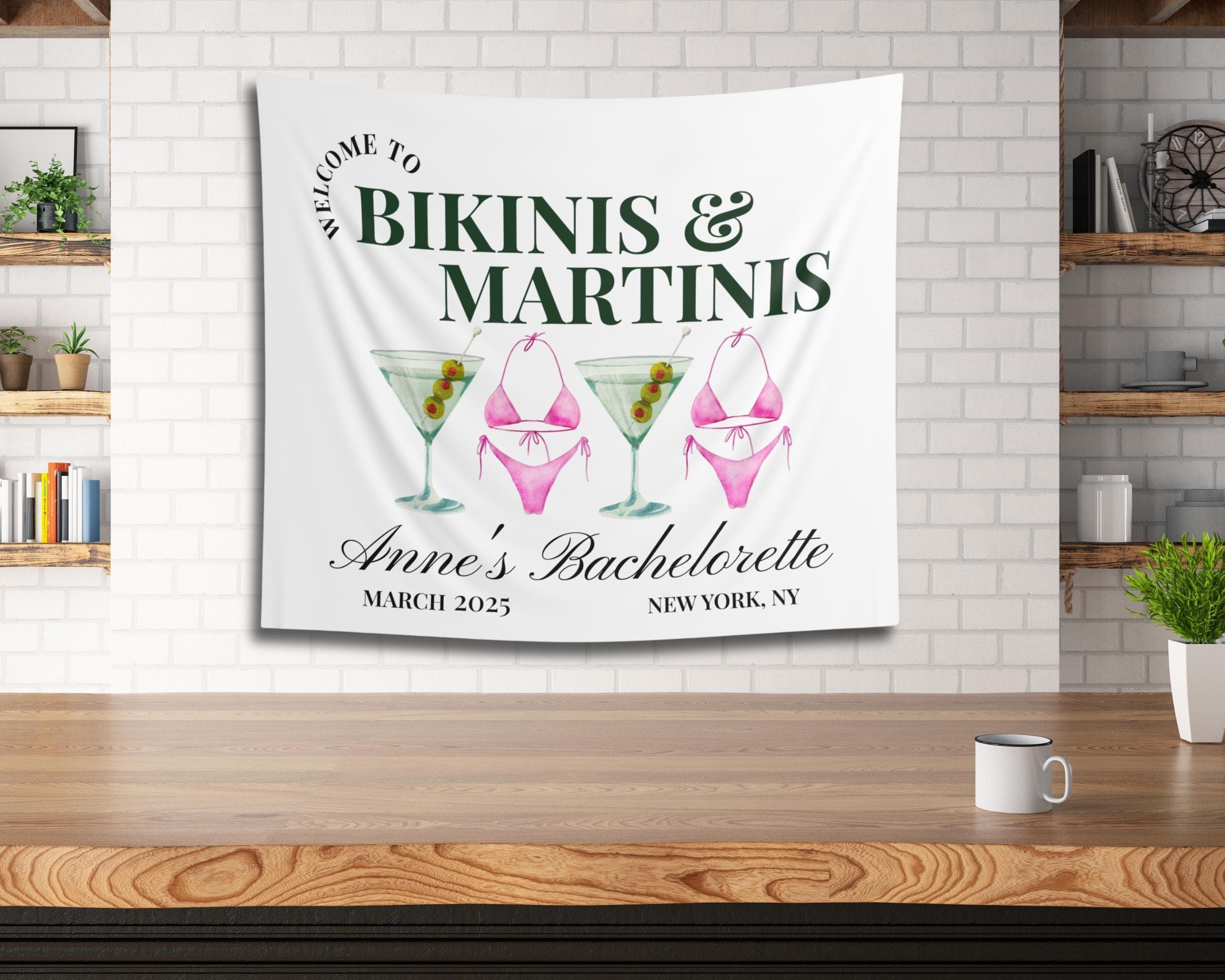 Bikinis And Martinis Banner Bachelorette Party Tapestry, Bikinis Martinis Banner,tinis and martinis bachelorette, Beach Bachelorette Banner - image 4