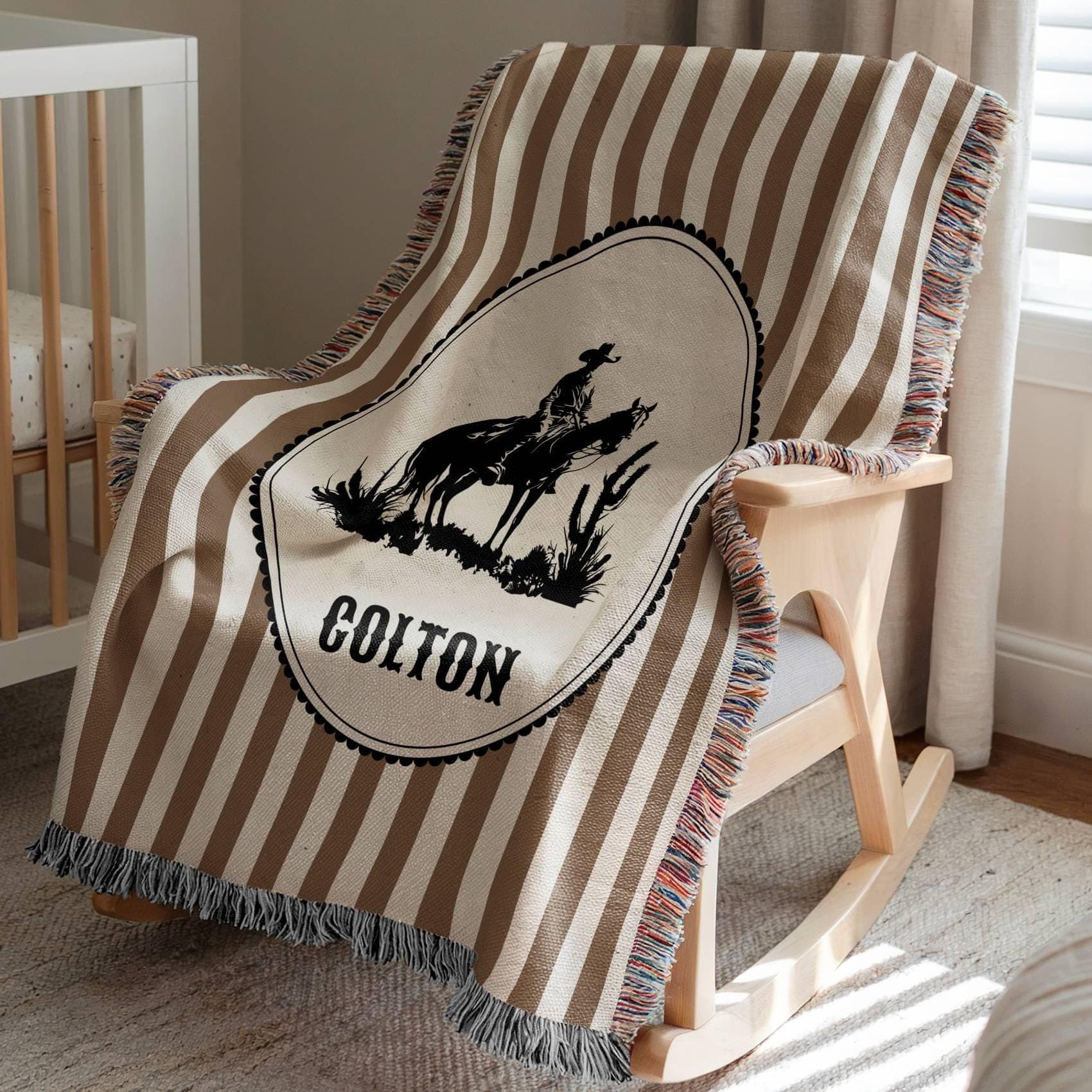 Vintage Western Baby Blanket, Personalized Cowboy Nursery Throw, Black Friday Gift, Custom Name Blanket - image 3