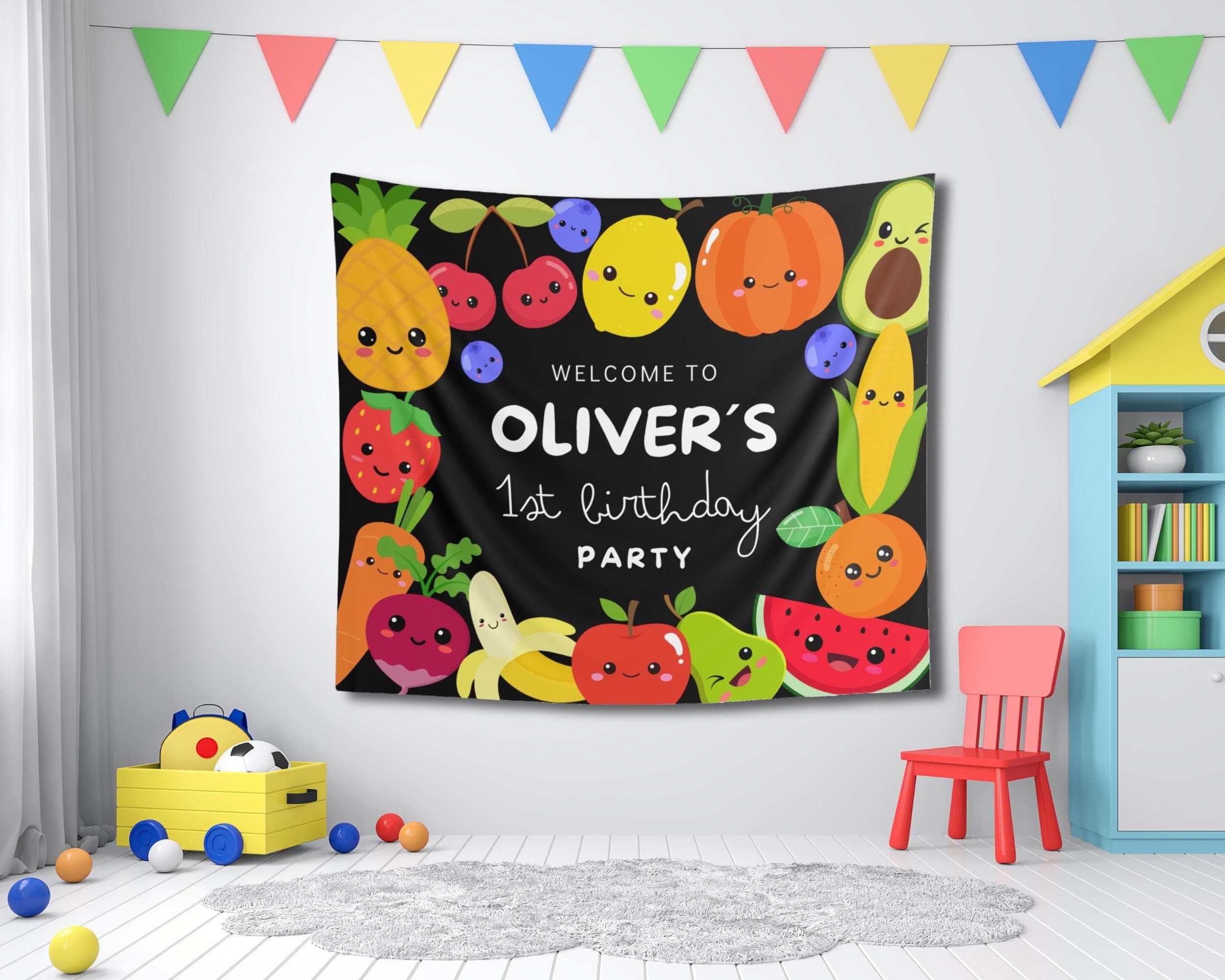 Hey Bear Birthday Banner: Dancing Fruit Party Welcome Sign