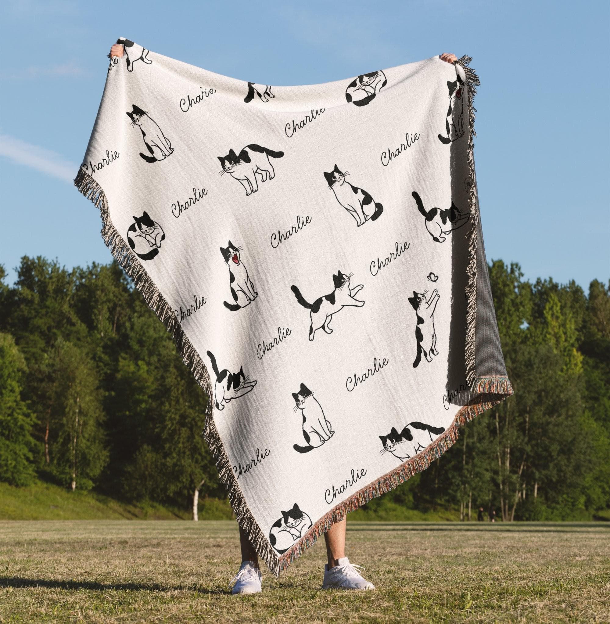 Personalized Tuxedo Cat Blanket With Name Custom Pet Blanket Gift Customized Black and White Cat Lover Gift For Cat Mom