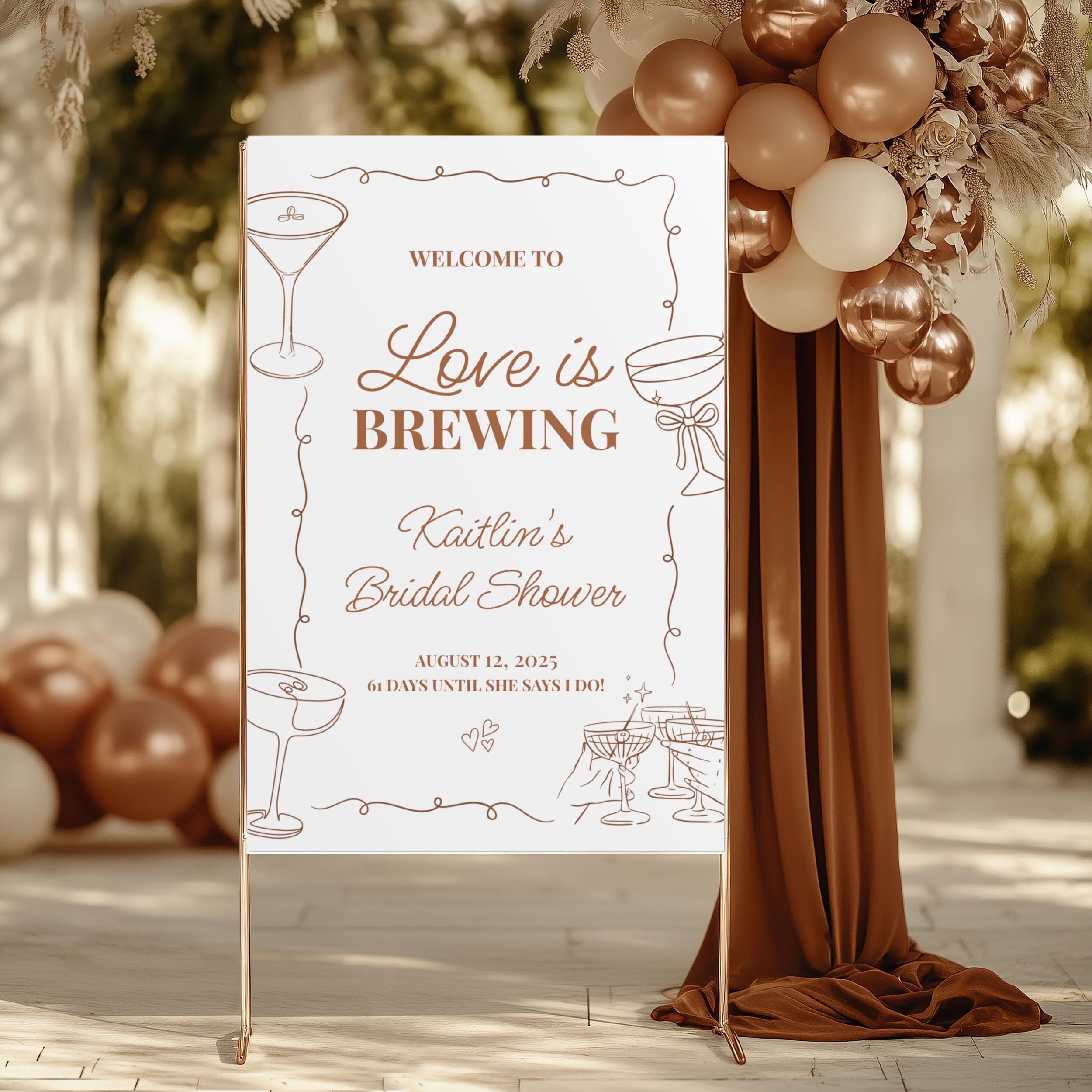 Espresso Martini Bridal Shower Welcome Sign: Love Is Brewing (Printed & Digital PDF) - image 3