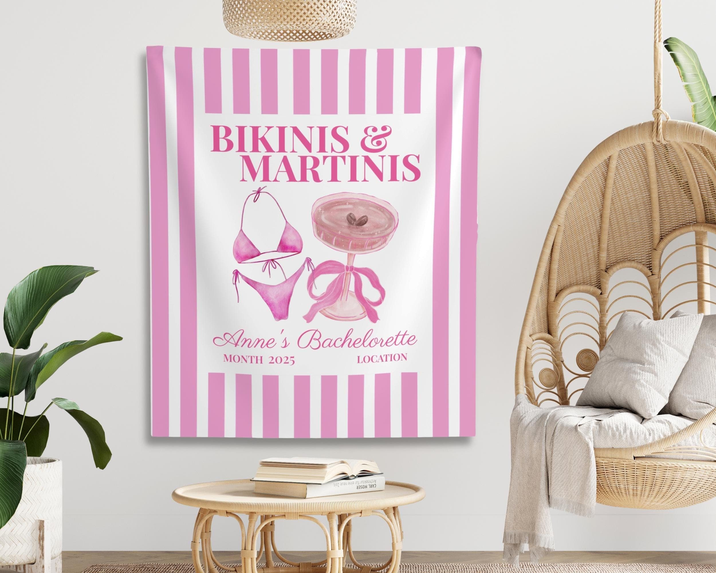 Espresso Martini Bachelorette Banner Bachelorette Party Tapestry,Bikinis Martinis Banner,Espresso Martini Bridal Shower,Stripes welcome sign - image 5