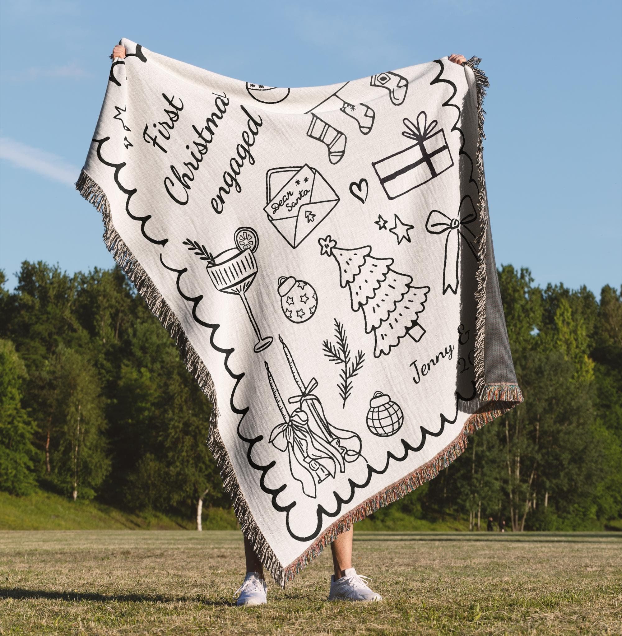 Personalized Engagement Our First Christmas Blanket: Woven Cotton Throw with Custom Stamp - image 3