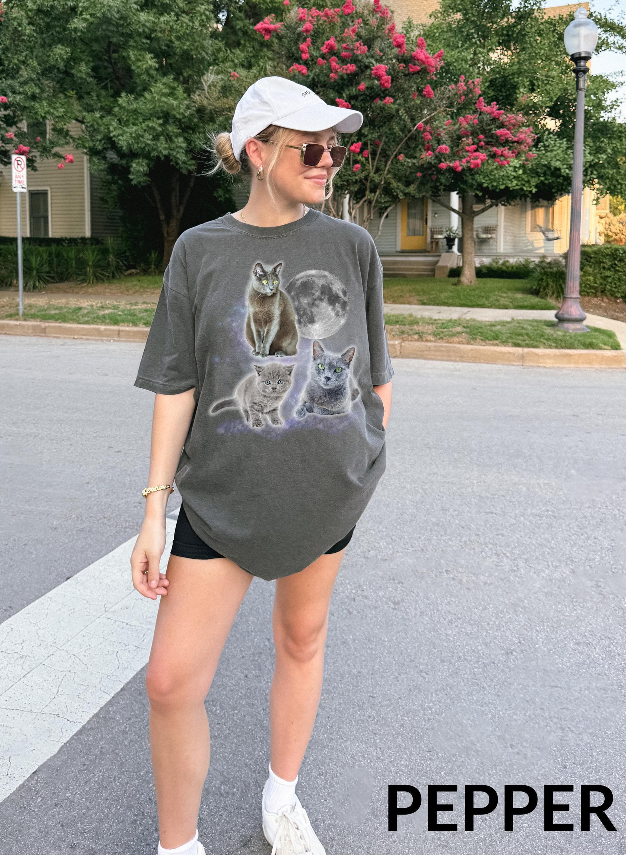 Three Russian Blue Cats Moon Shirt, Oversized Meme Tee, Russian Blue Vintage TShirt, Funny Cat Lover Gift, Graphic Comfort Colors® T-Shirt