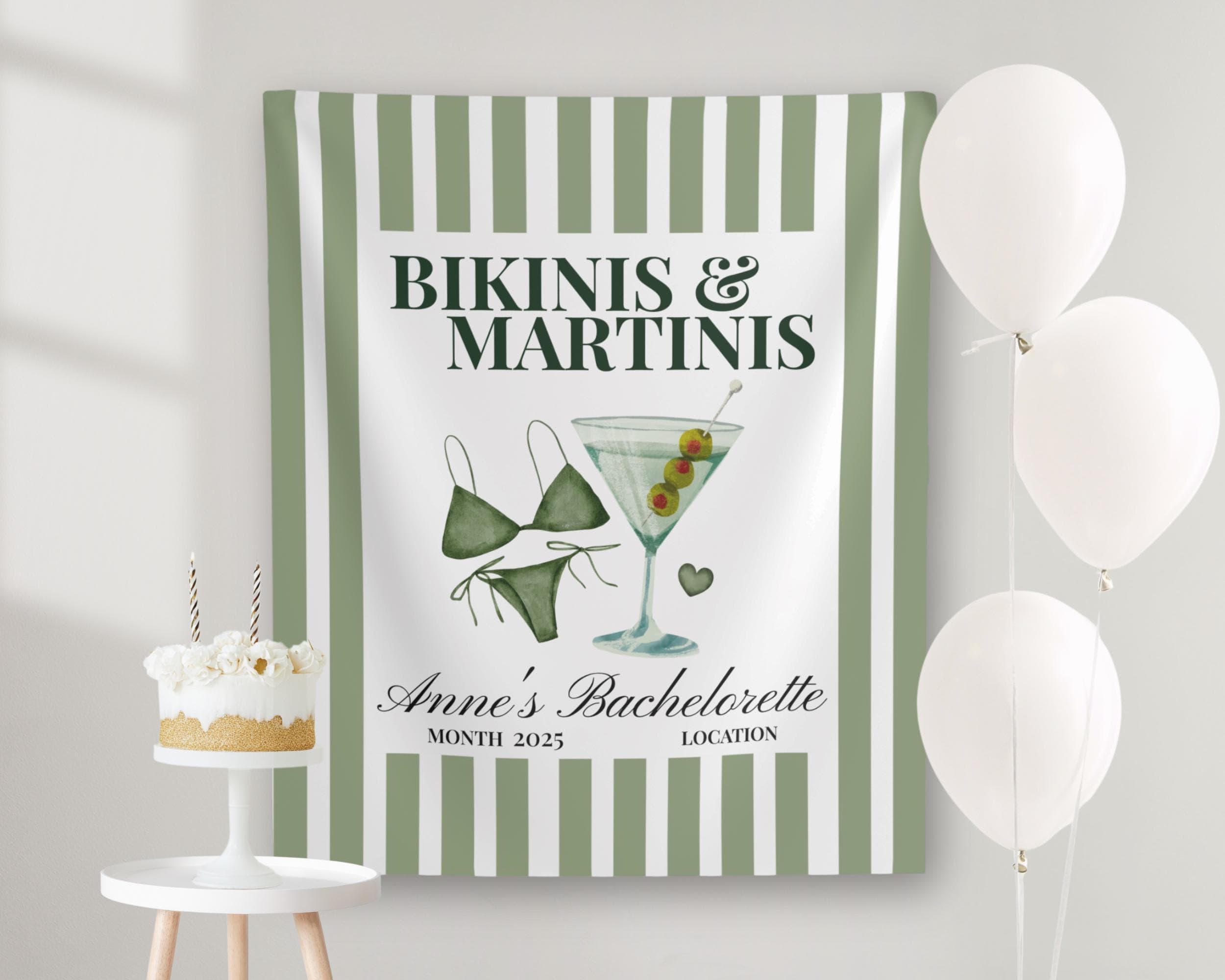 Custom Bikinis and Martinis Tapestry, Bachelorette Banner Martini And Matrimony, Bikini Martini Bachelorette Party Decor Wall Hanging Sign
