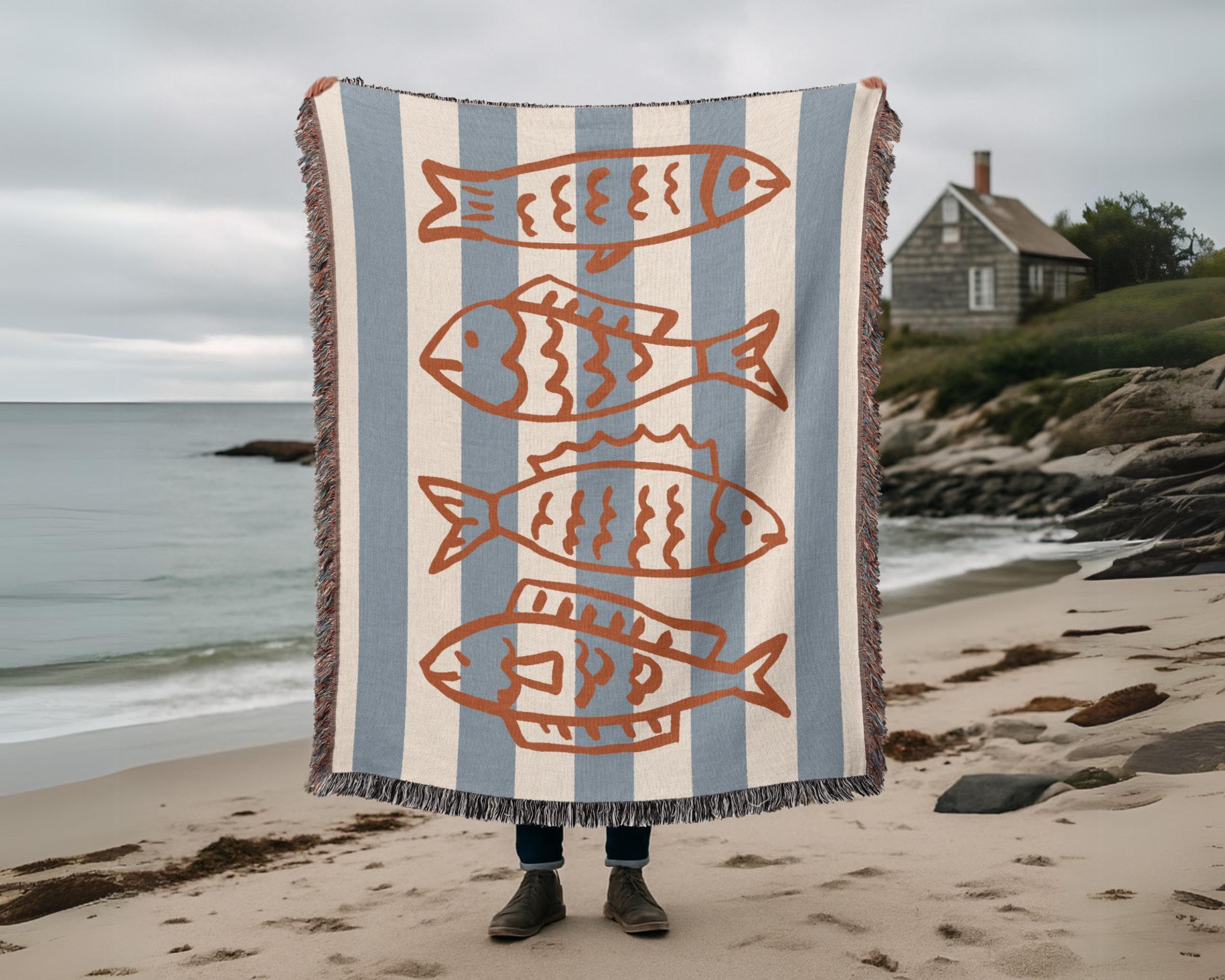 Striped Sardine Fisherman Blanket: Coastal Woven Throw
