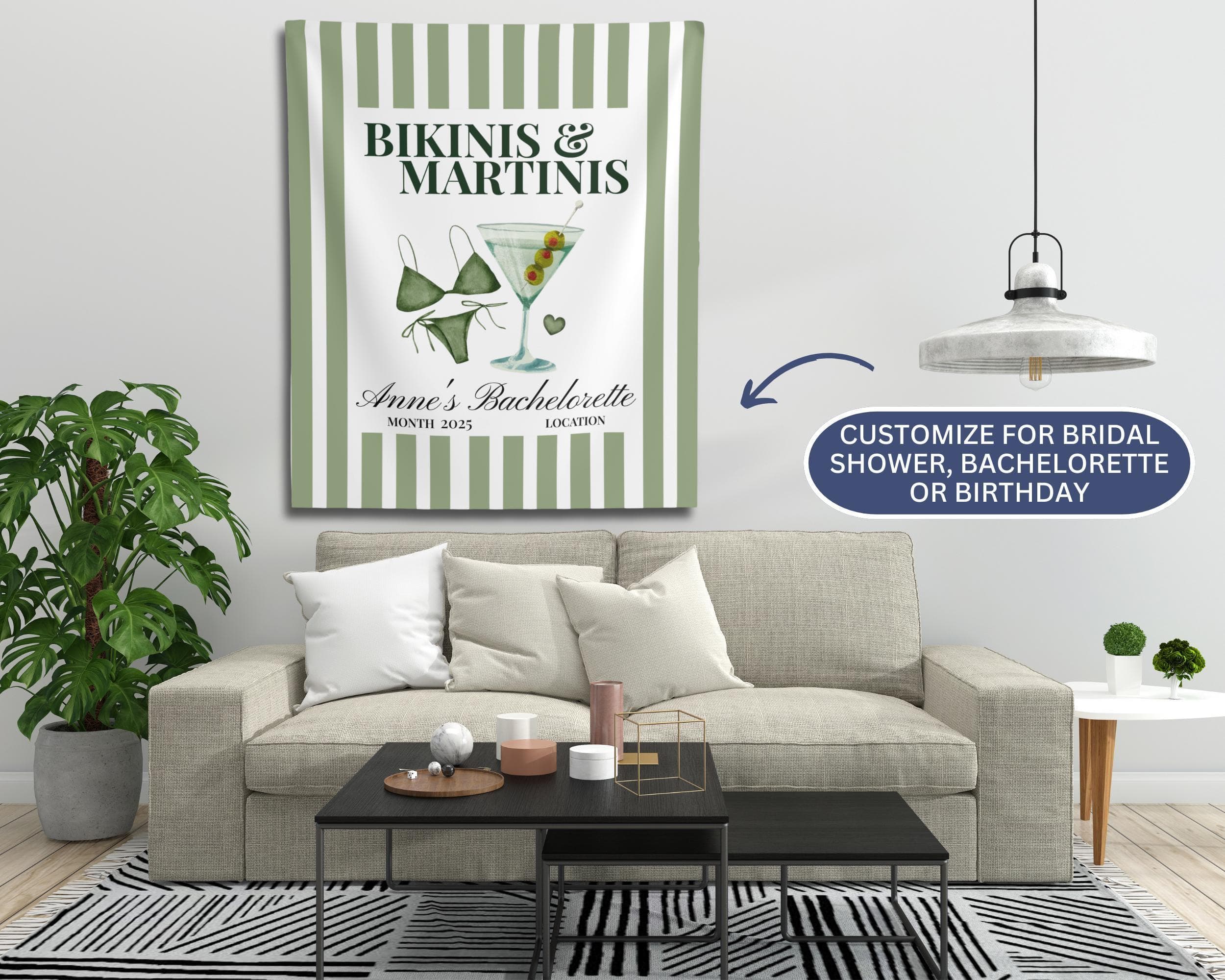 Custom Bikinis and Martinis Tapestry, Bachelorette Banner Martini And Matrimony, Bikini Martini Bachelorette Party Decor Wall Hanging Sign - image 3