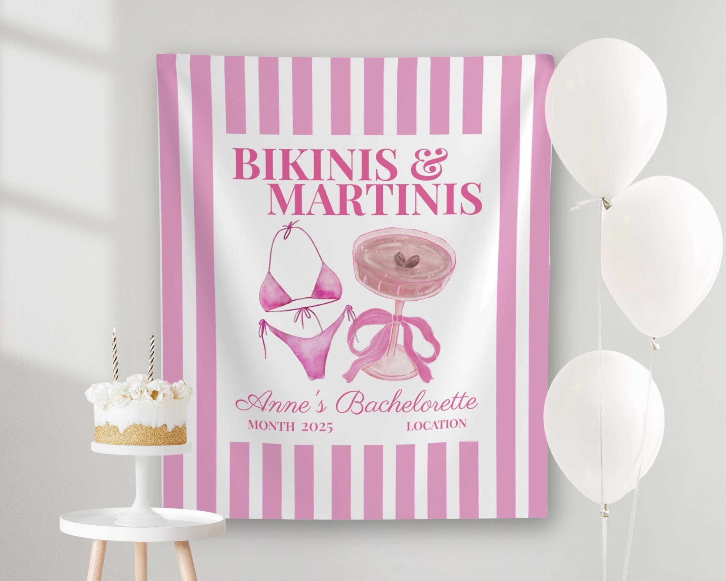 Martini Bachelorette Tapestry: Custom Pink Party Banner