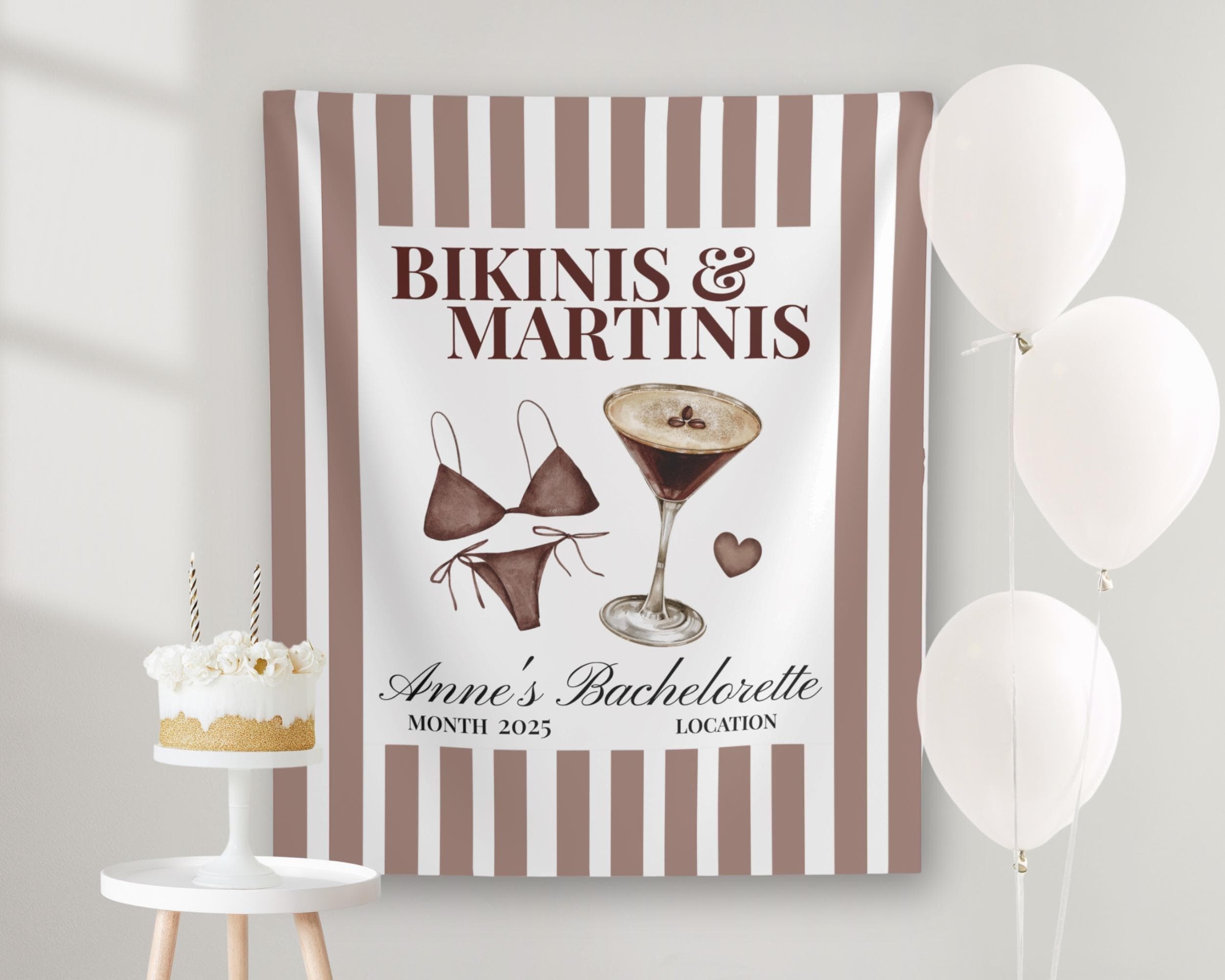 Espresso Martini Bachelorette Banner Bachelorette Party Tapestry,Bikinis Martinis Banner,Espresso Martini Bridal Shower,Stripes welcome sign