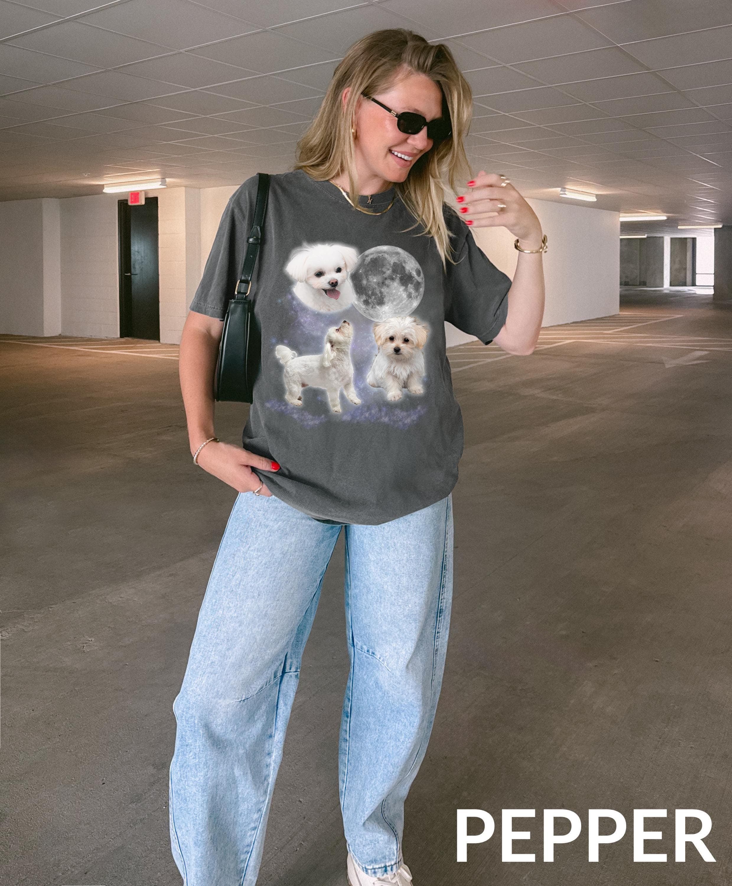 Three Maltese Dogs Moon Sweatshirt & Tshirt, Oversized Meme Shirt, Vintage Funny Dog Sweater, Maltese Lover Gift