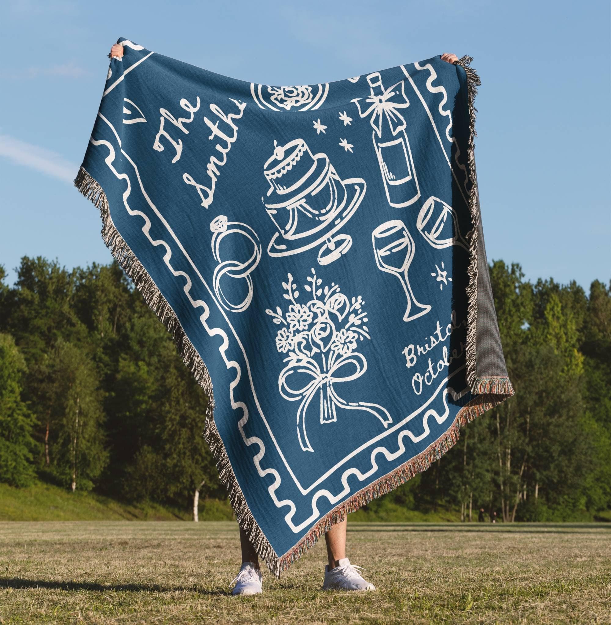 Custom Woven Wedding Blanket: Hand-Drawn Couple Keepsake