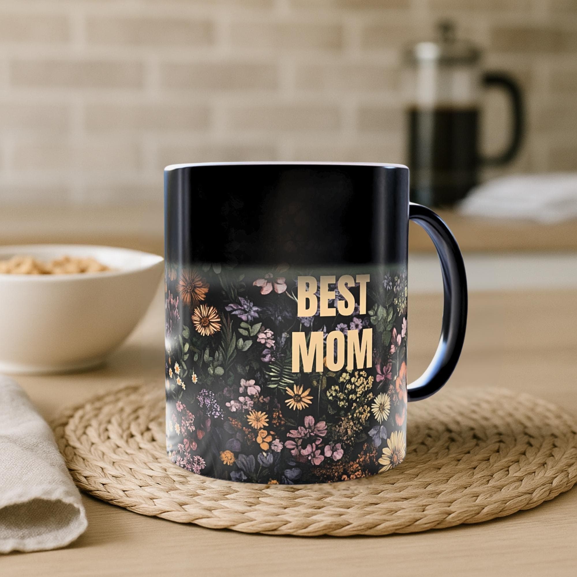 Dark Floral Mothers Day Gift Color Changing Mug Floral, Best Mom,Vintage Floral Mug,Dark Green Floral Gift for her,Dark and Moody Floral Mug