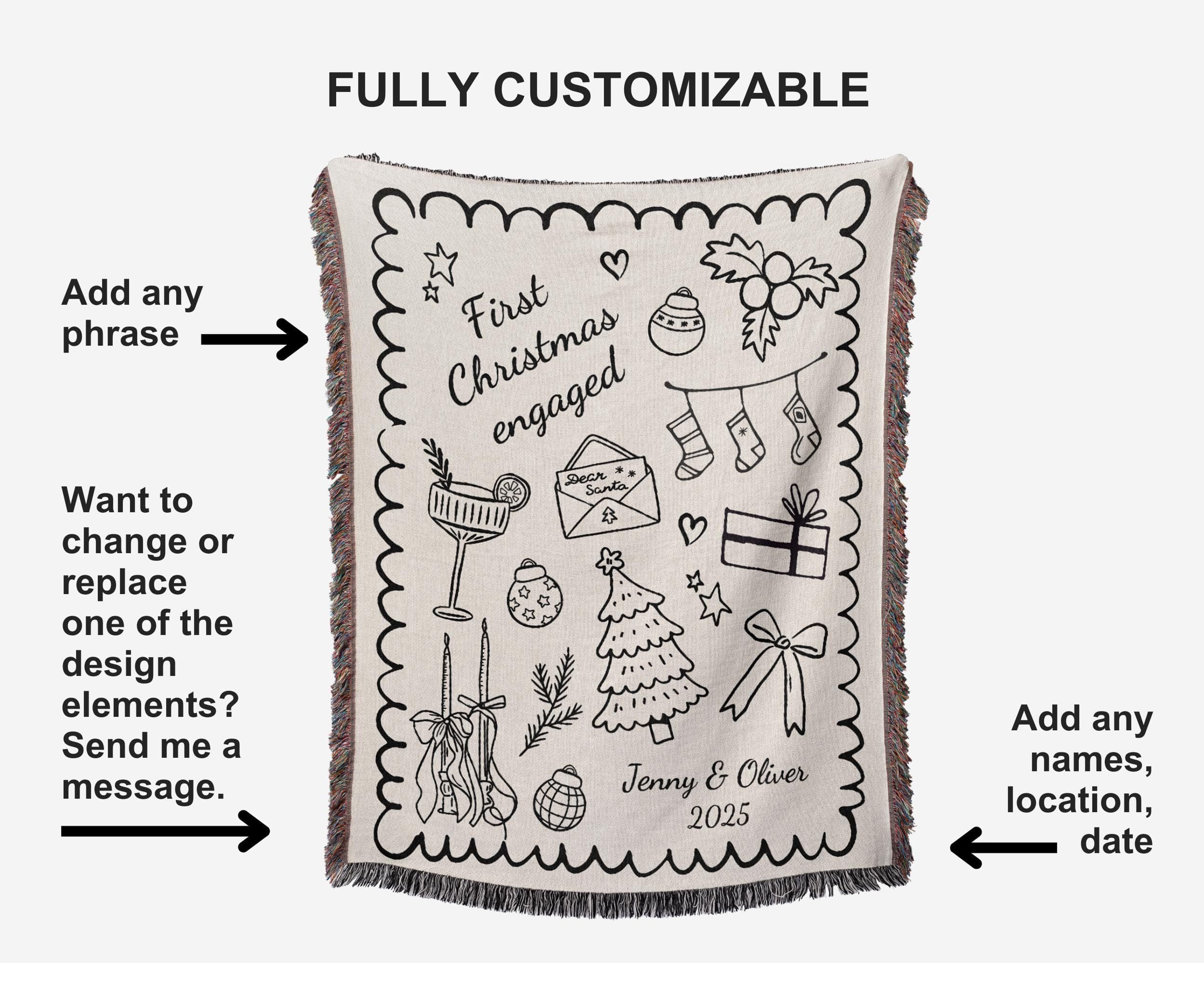 Personalized Engagement Our First Christmas Blanket: Woven Cotton Throw with Custom Stamp - image 4