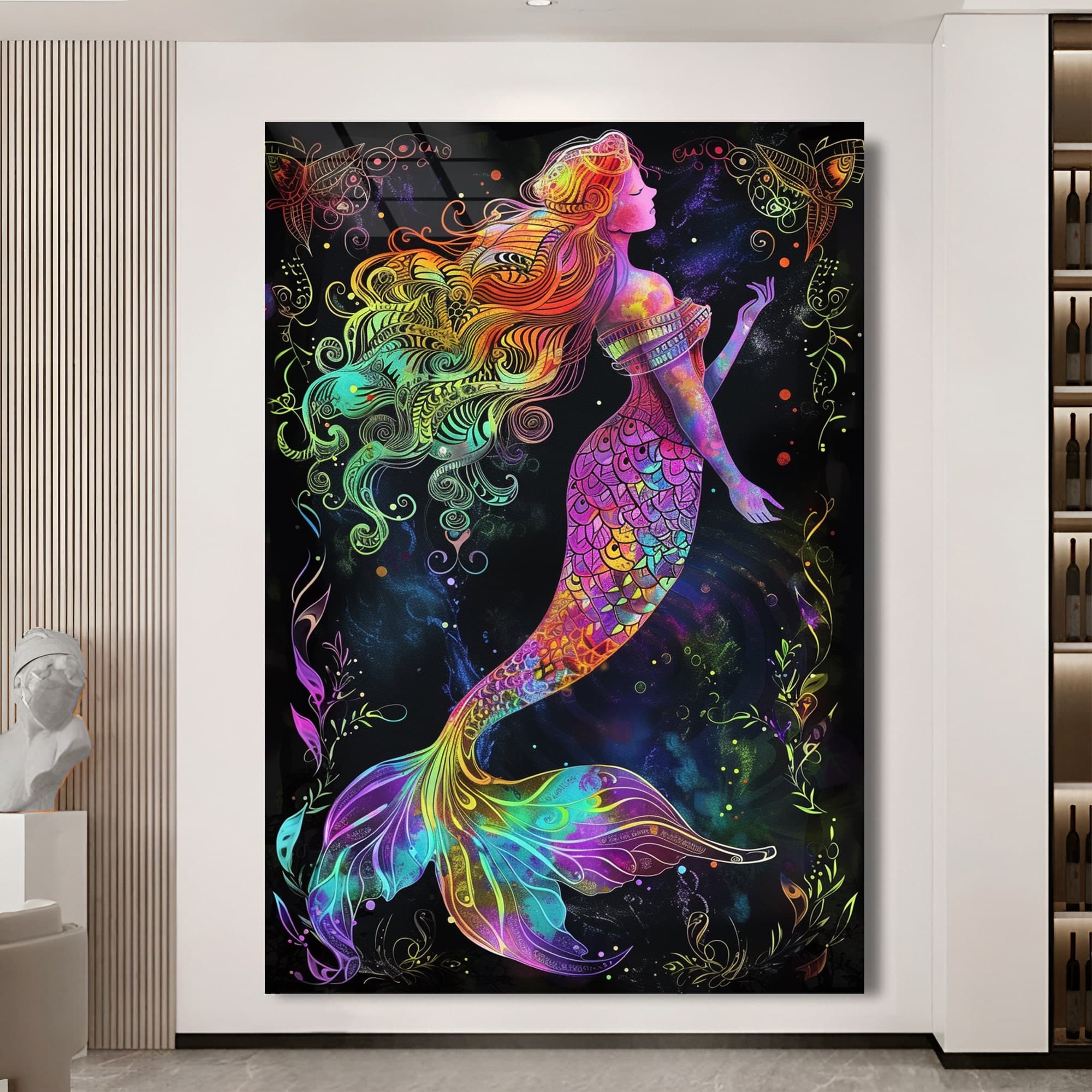mermaid art Fantastic decor garden wall art Collage wall art Wall hangings gift idea tempered glass art spiritual art interior decor decor