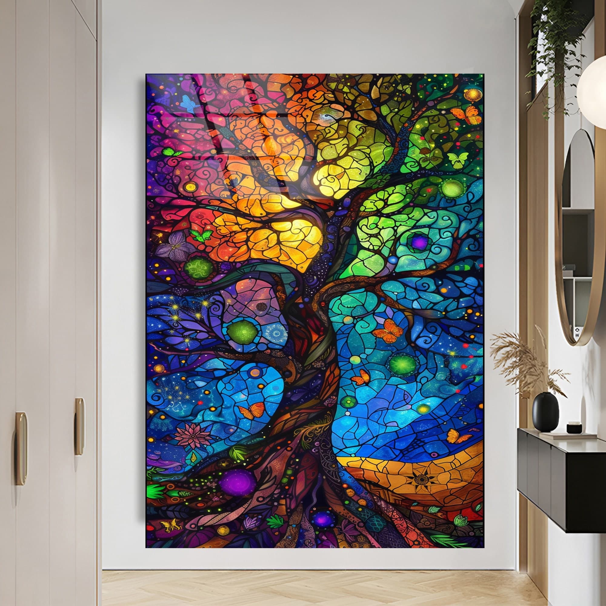 Tree of Life tempered glass art wall hangings luxury wall art home decor oversized art wall art glass stained glass art black framed art - image 5