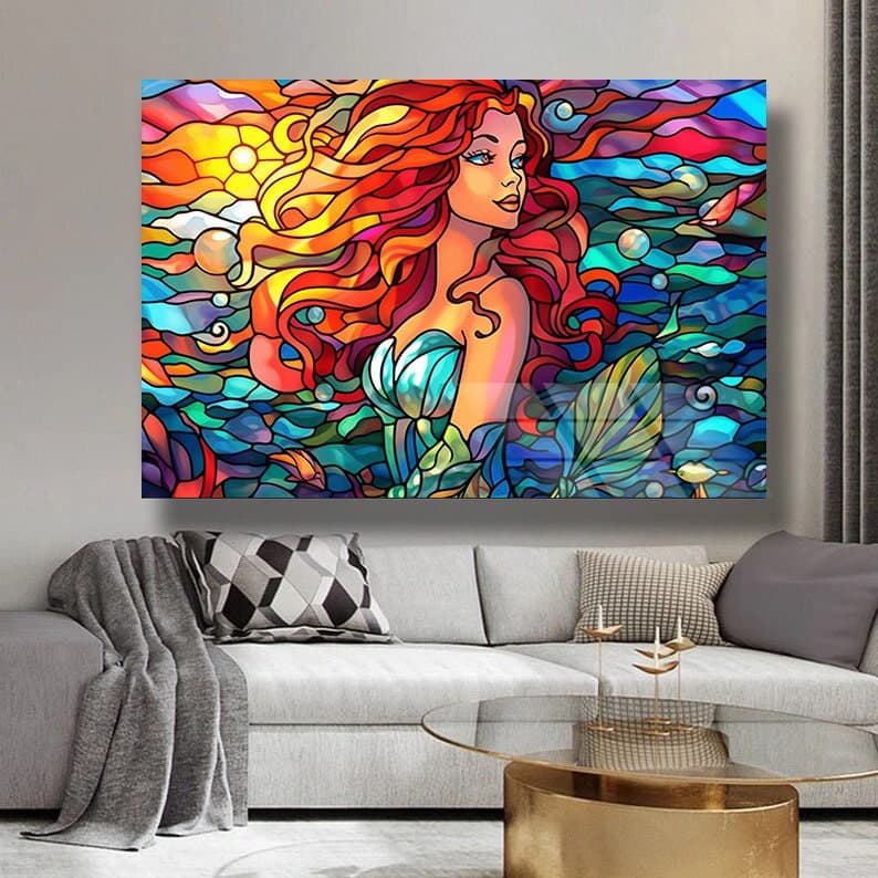 Stained Glass Art, Mermaid Wall Art, Abstract Stained Art Ocean stained Art Ready to hang Abstract Wall art Stained Window wall Art Glass - image 3
