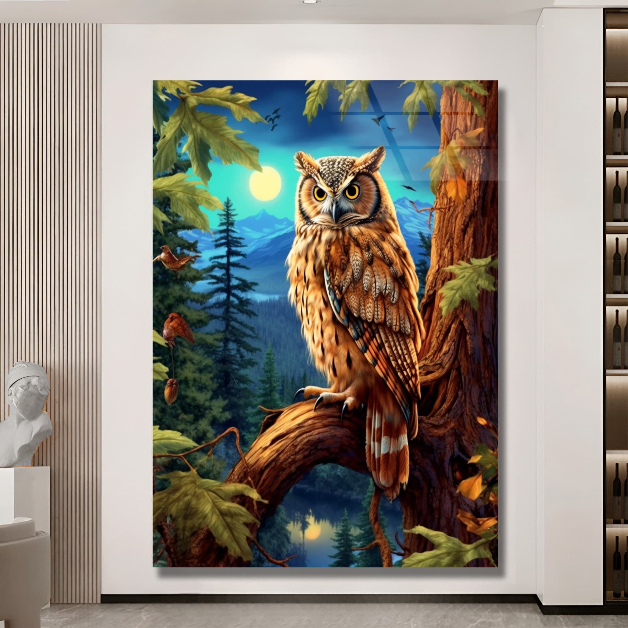 Owl Wall Art, Garden Glass Art, Botanical Glass Art, Jungle Themed Art, Bird Glass Art, Extra Large Wall Art, Wall Hanging, Garage Wall Art - image 4