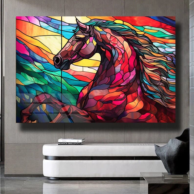 Stained Glass Art, Horse Wall Art, Animal Stained Wall Art, Stained Window Decor, Home Decor, Luxury Wall Art, Large Wall Art, Wall Hanging