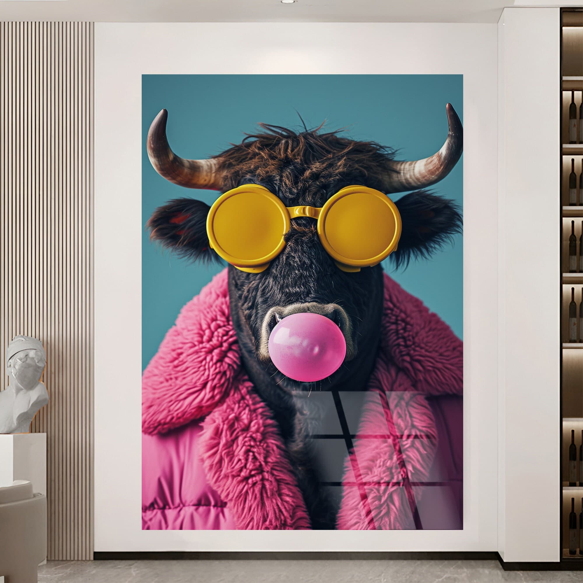 Tempered Glass Wall Art, Bull Design Bull Wall Art Animal Lovers Gift Nursery Design Wall Hangings Oversized Wall Art Housewarming Gift - image 5