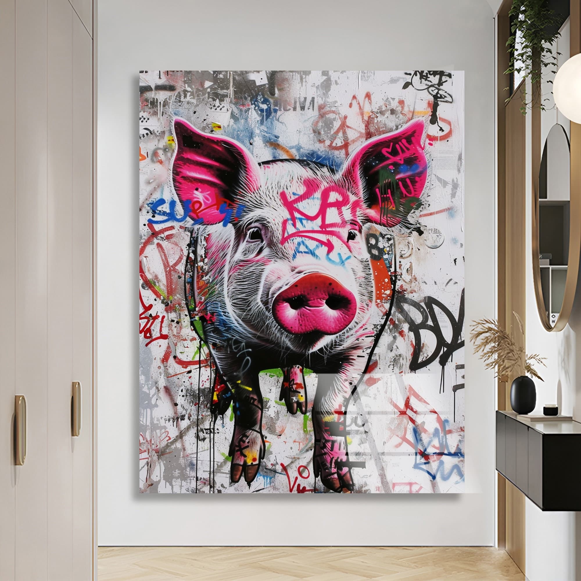 Tempered Glass Wall Art Banksy Wall decor Pig Gift Animal Portrait Nursery Wall Art Wall Hangings Extra Large Decor Office gift home decor - image 3