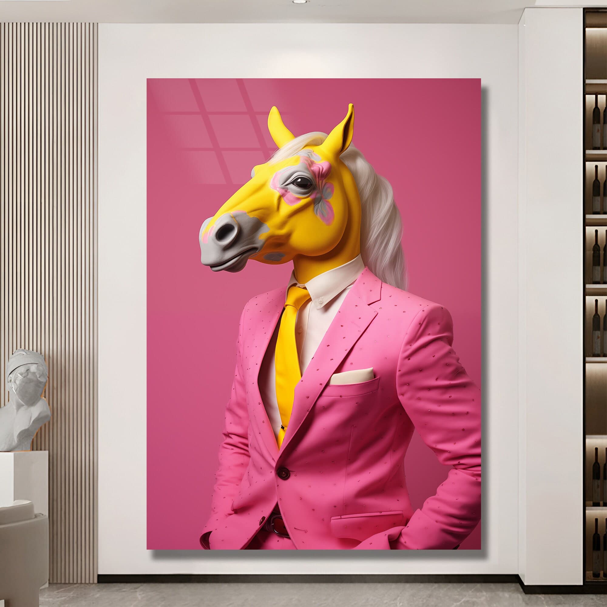 Horse Man wall art, Horse Portrait, Glass Art Animals, Wall Art Glass, Home Decor, Pink Themed Wall Art, Nursery Wall Art, Luxury Wall Art - image 3
