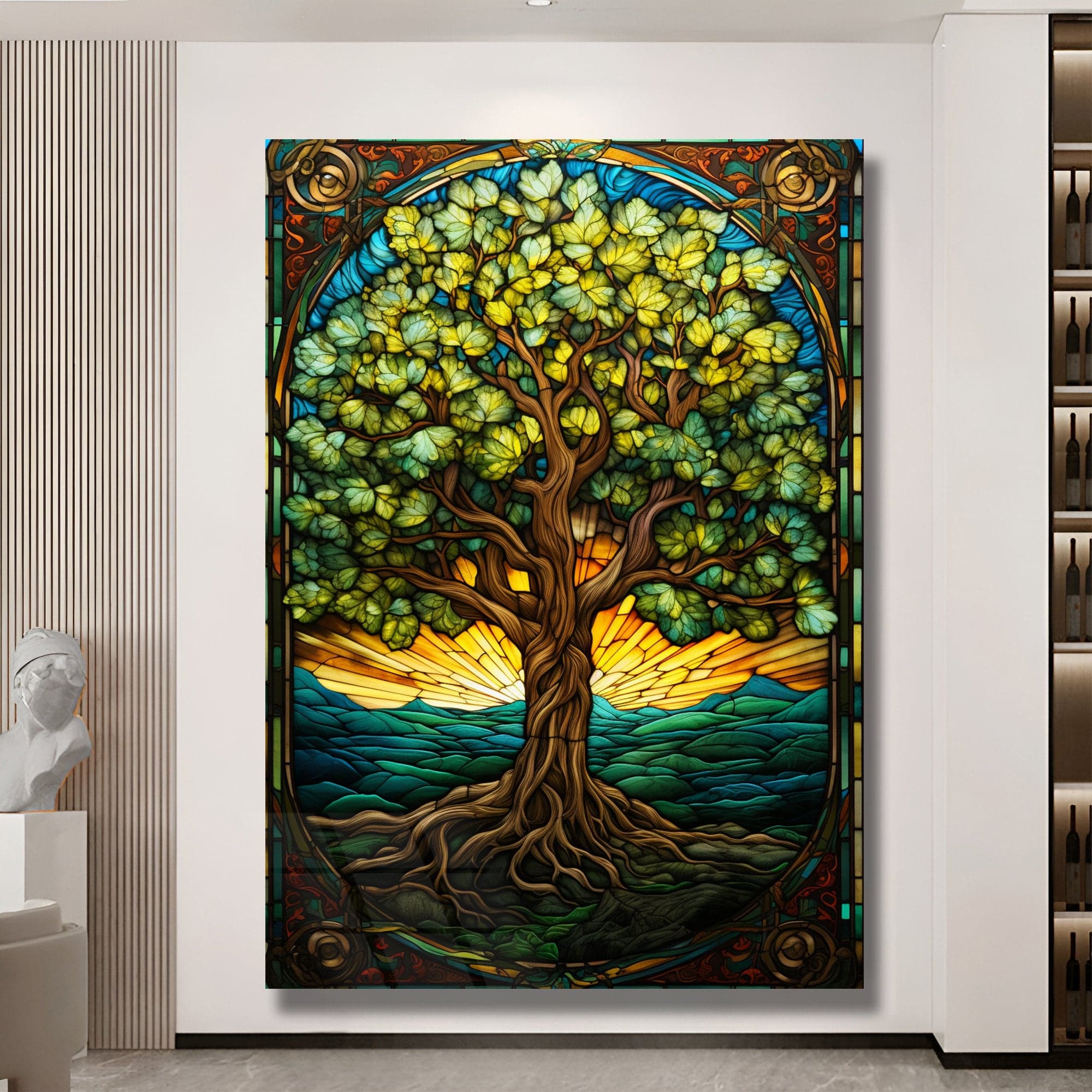 Tree of Life Stained Vertical Wall Art: Tempered Glass Framed Art - image 4